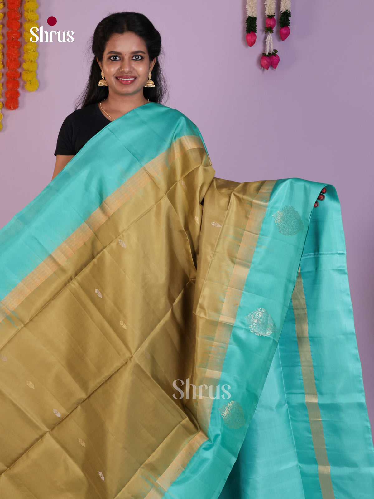 Pretty Mint Green & Teal blue Soft Silk Saree with zari buttas & brocade pallu