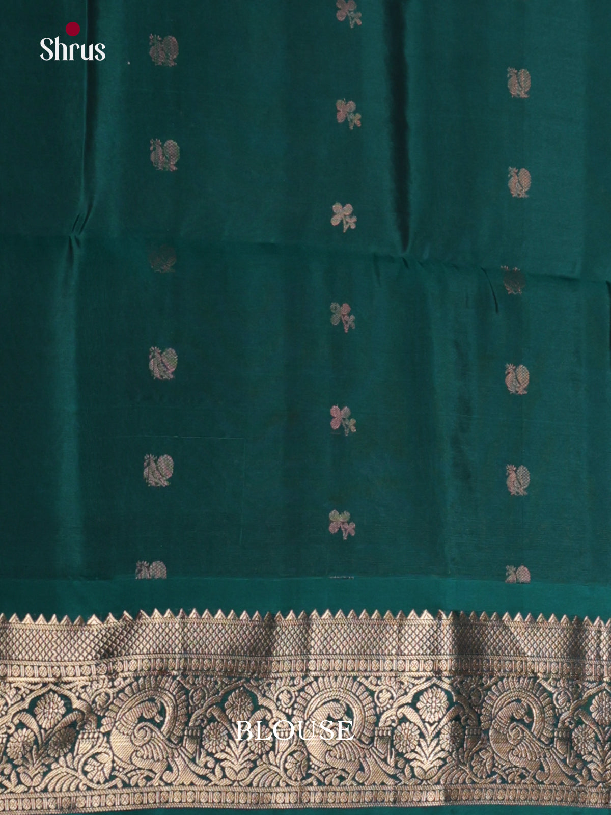 Gorgeous Grey & Green Soft Silk Saree with zari peacock, floral buttas & rich border - Shop on Shrus.com