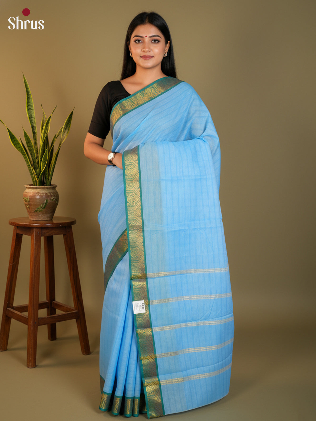 Blue & Green - South Cotton Saree- DLS15158