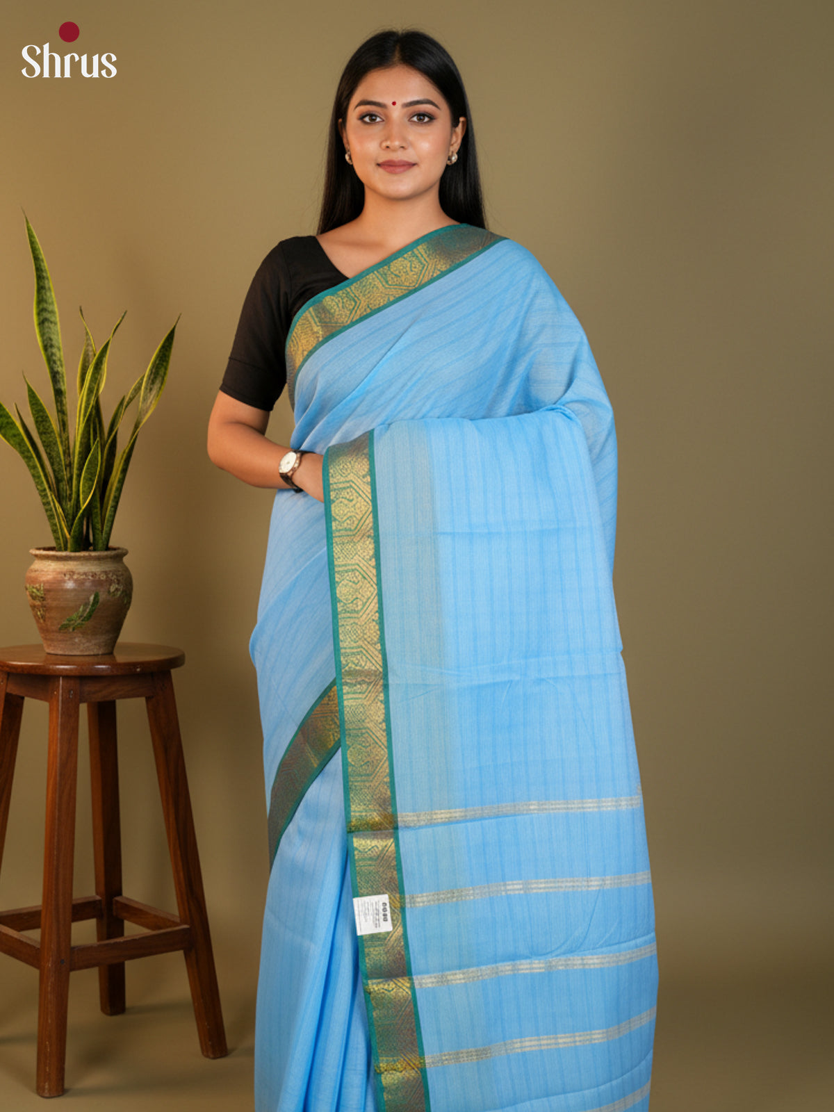 Blue & Green - South Cotton Saree- DLS15158