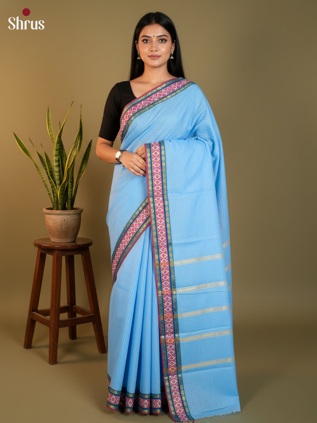 Blue & Maroon - South Cotton Saree- DLS15166