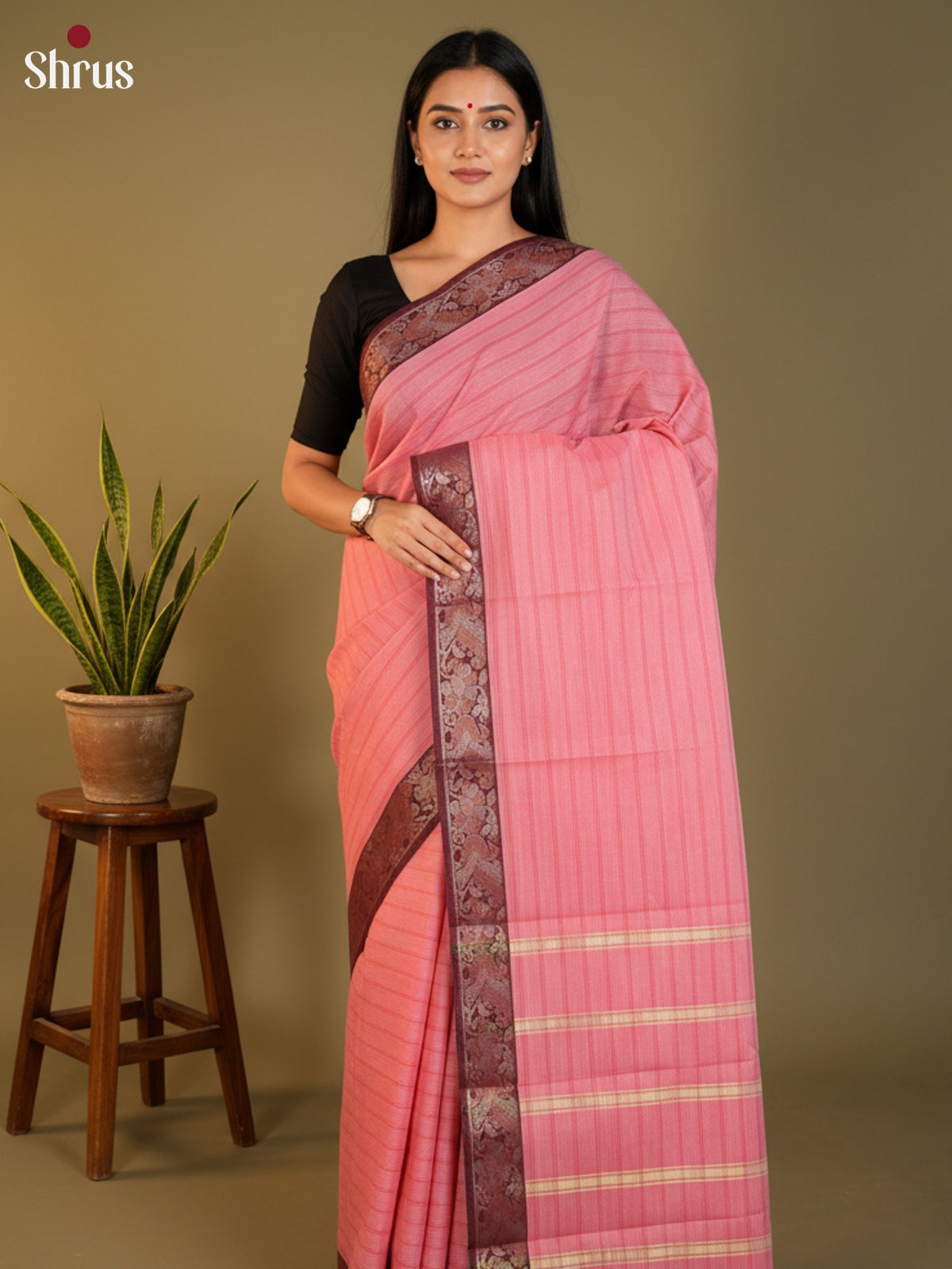Pink & Maroon- South Cotton Saree- DLS15195