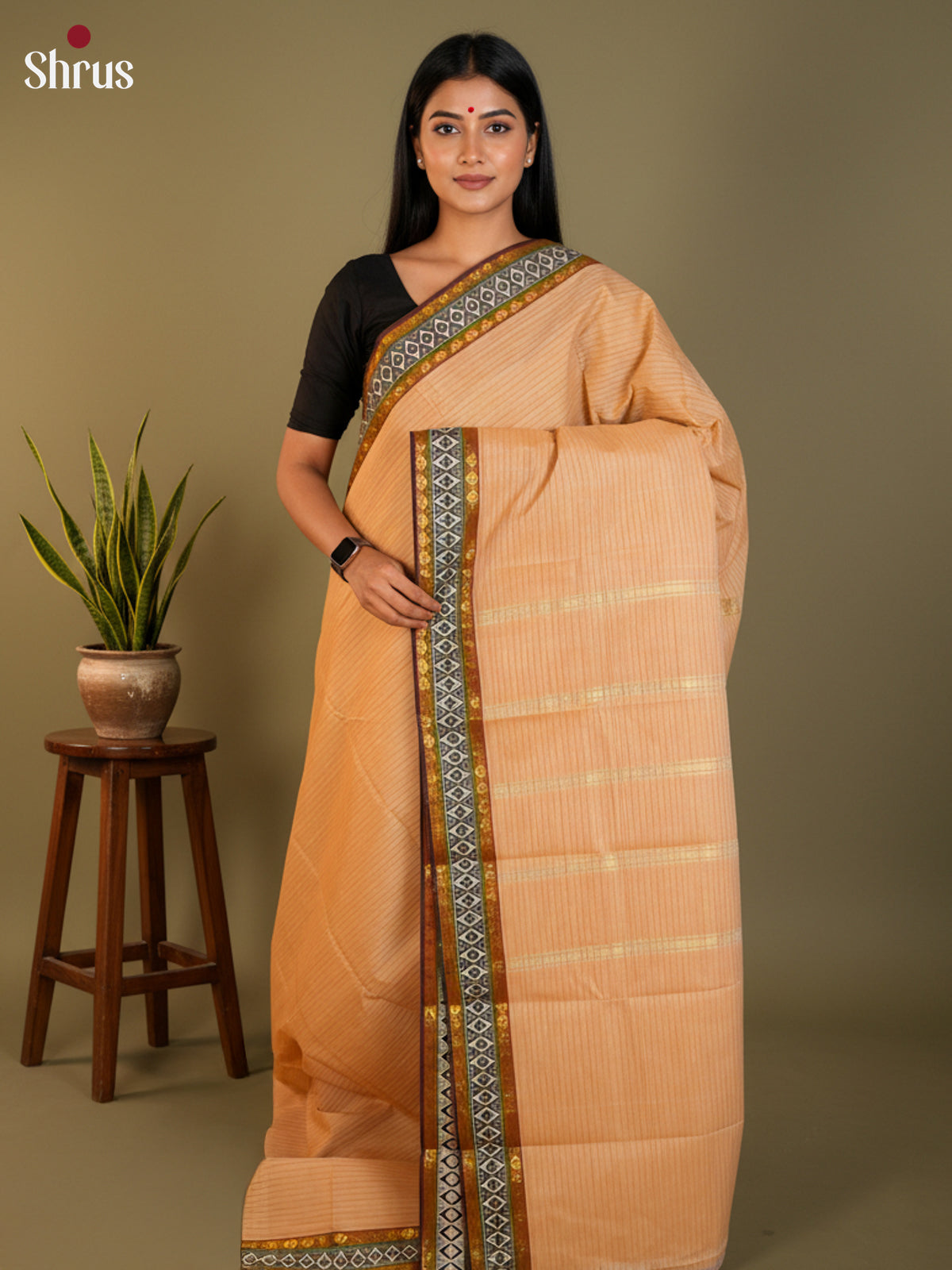 Peach  - South Cotton Saree- DLS15199