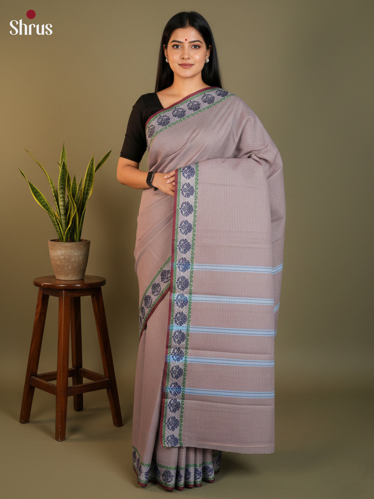 Grey & Maroon - South Cotton Saree-DLS15204
