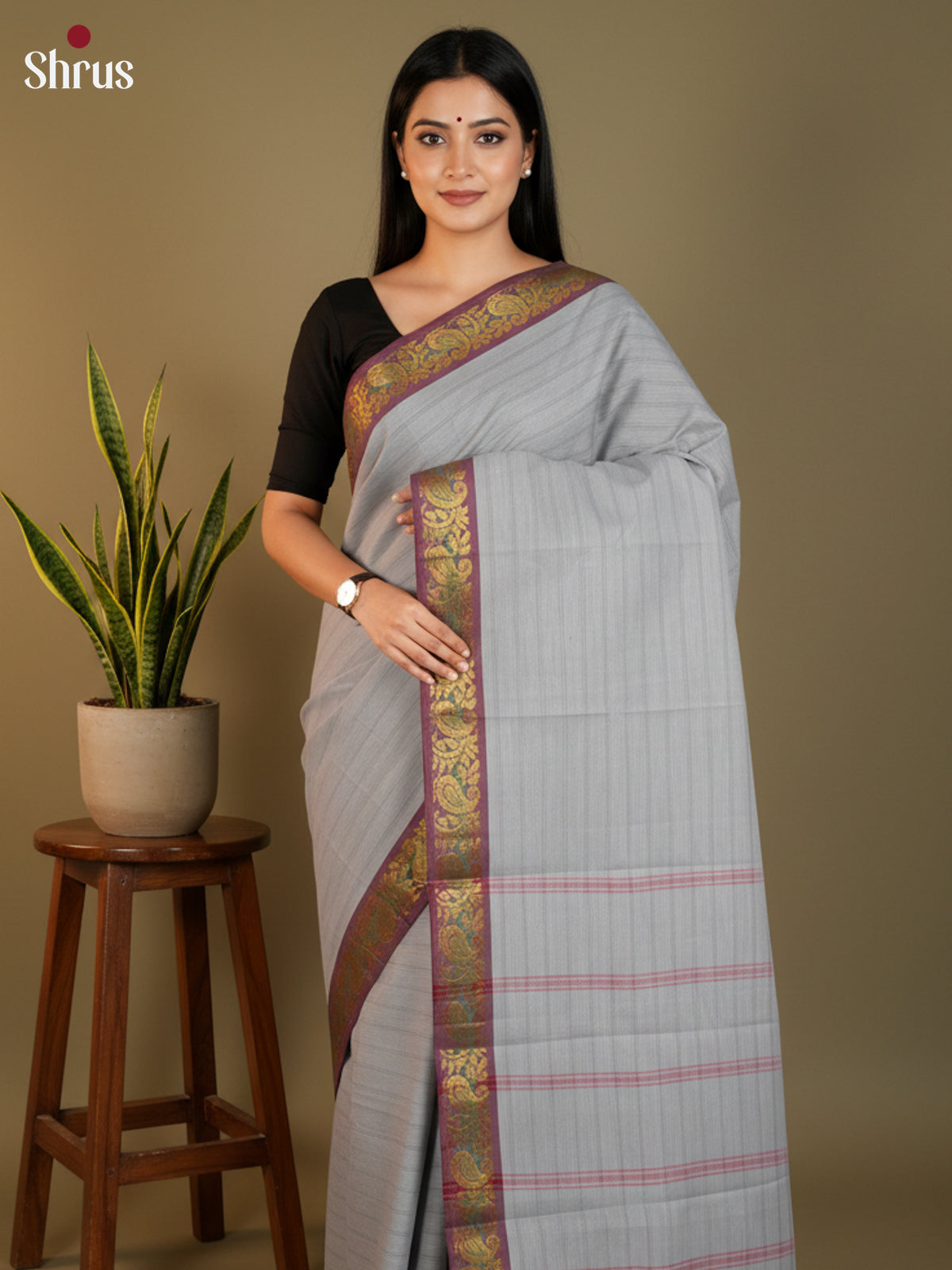 Grey & Purple  - South Cotton Saree-DLS15209 - Shop on Shrus.com