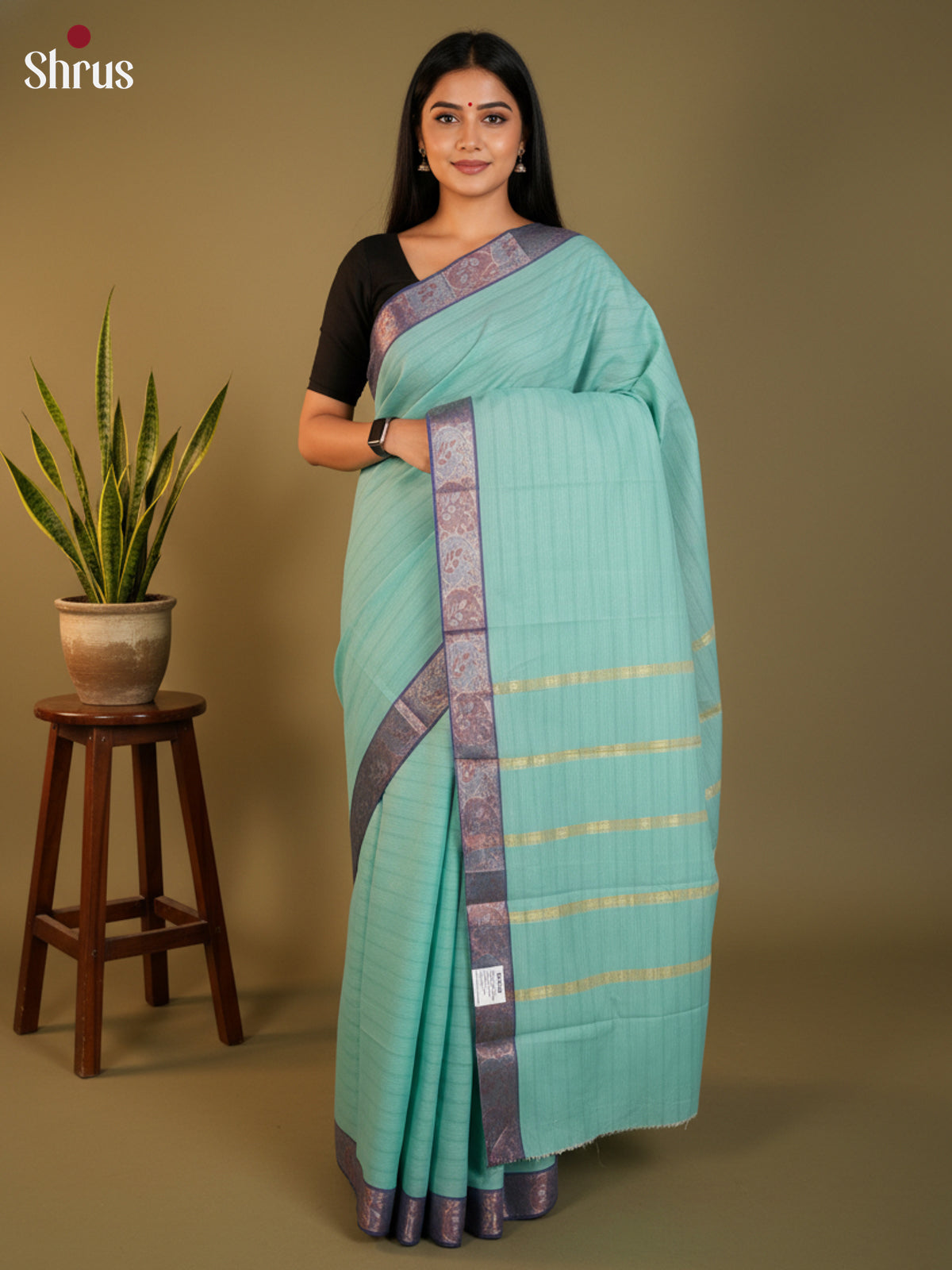 Pastel green & Blue- South Cotton Saree- DLS15215