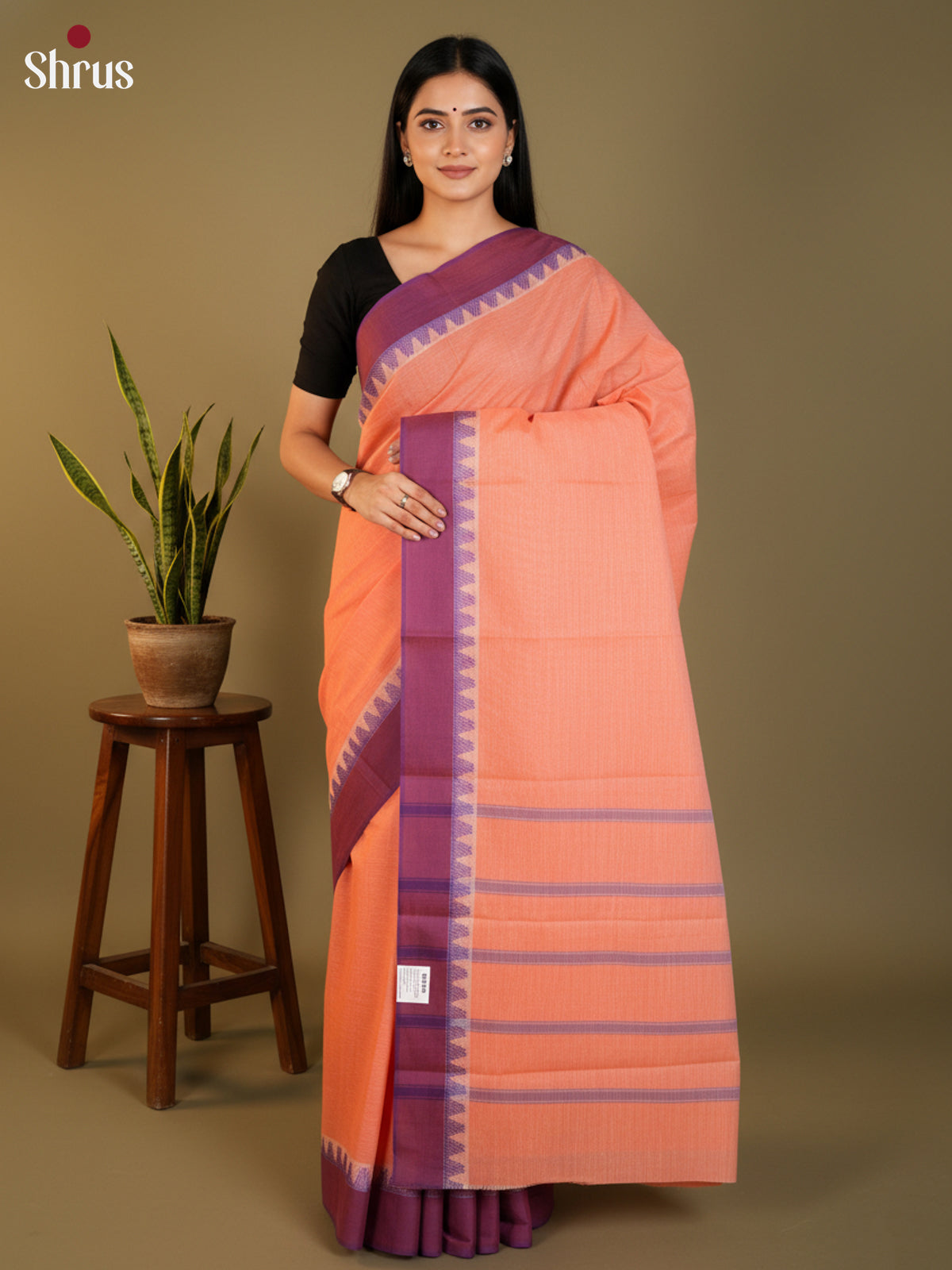 Peach & Purple - South Cotton Saree-DLS15222 - Shop on Shrus.com