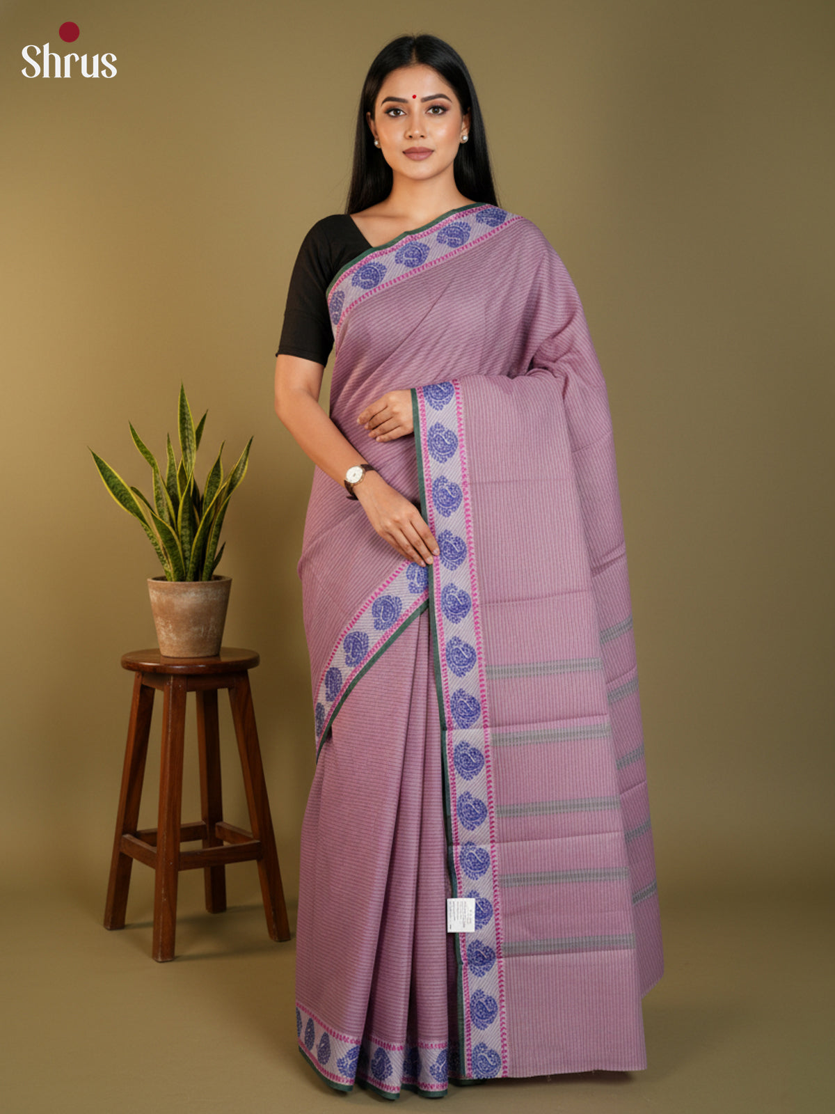 Purple & Green  - South Cotton Saree-DLS15223