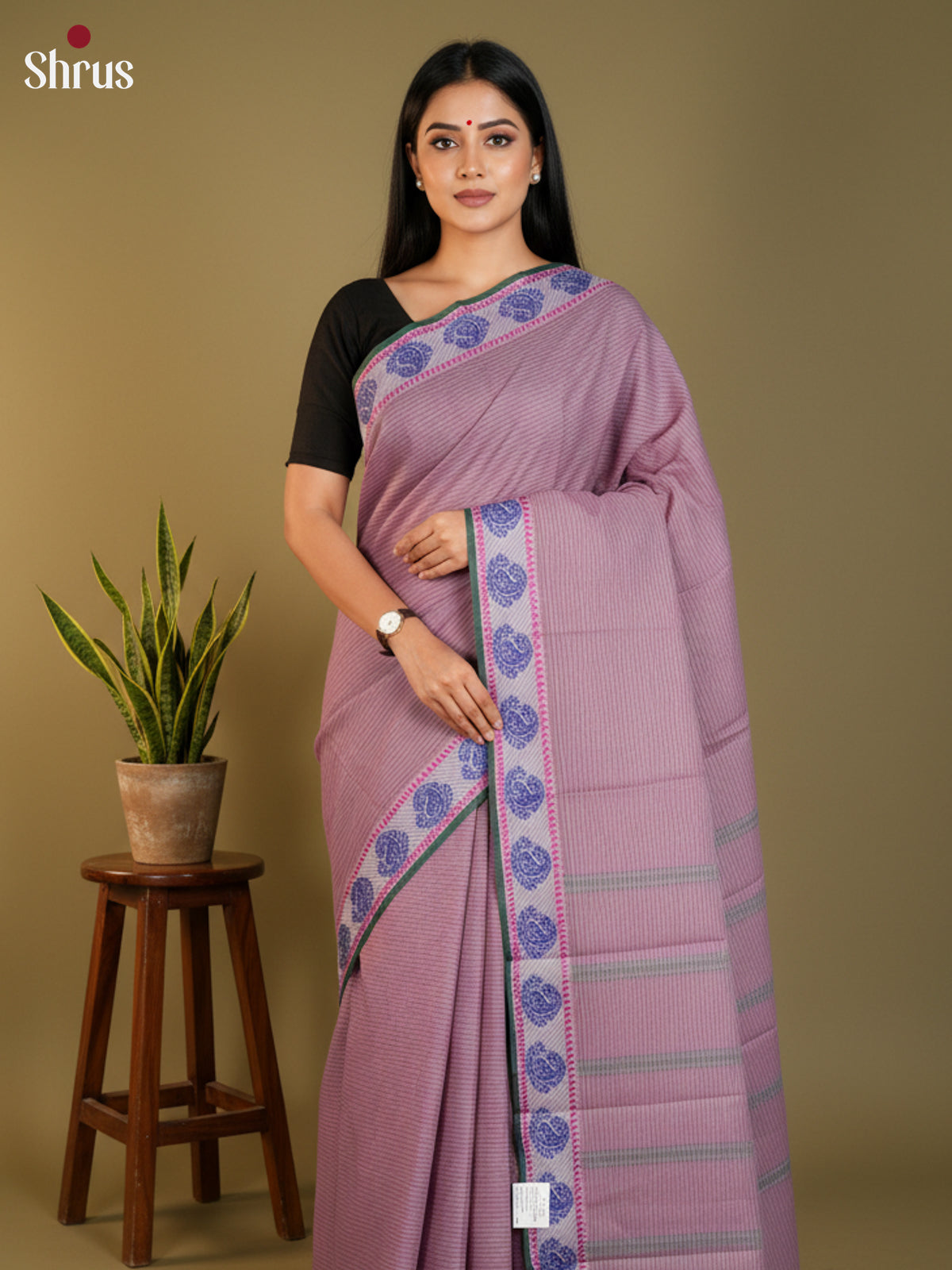 Purple & Green  - South Cotton Saree-DLS15223
