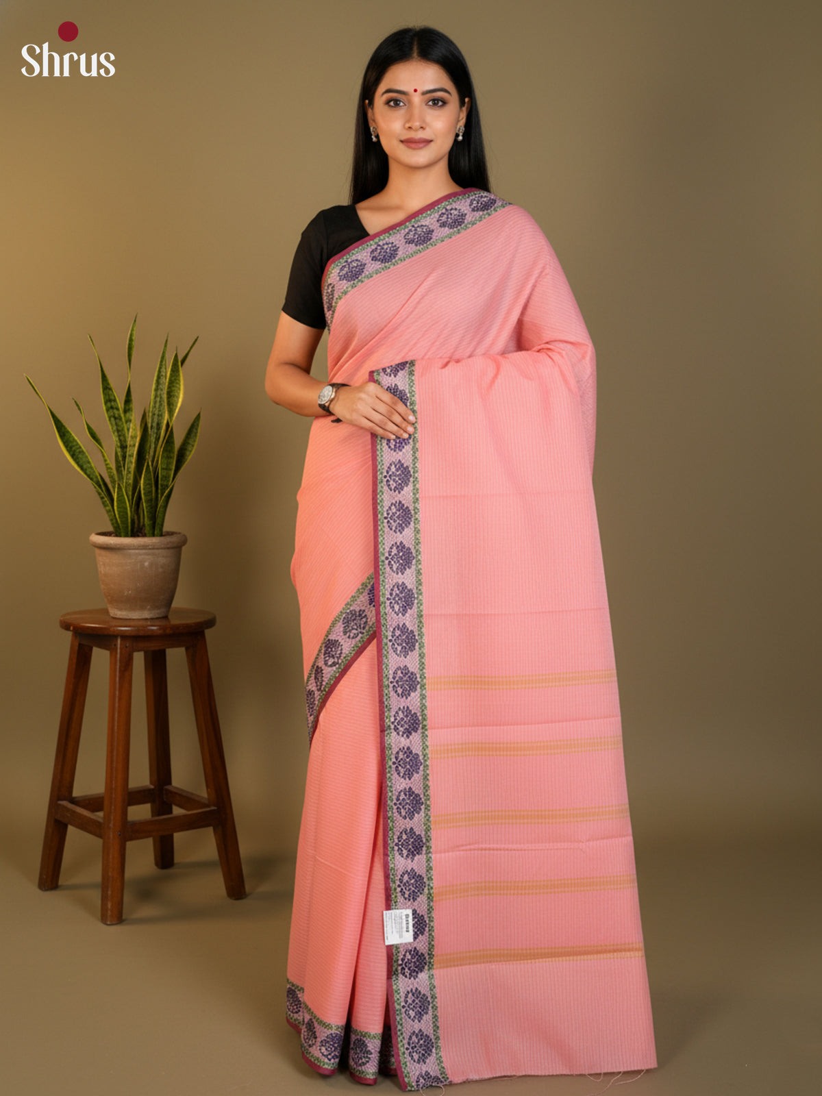 Peach & Maroon - South Cotton Saree-DLS15231