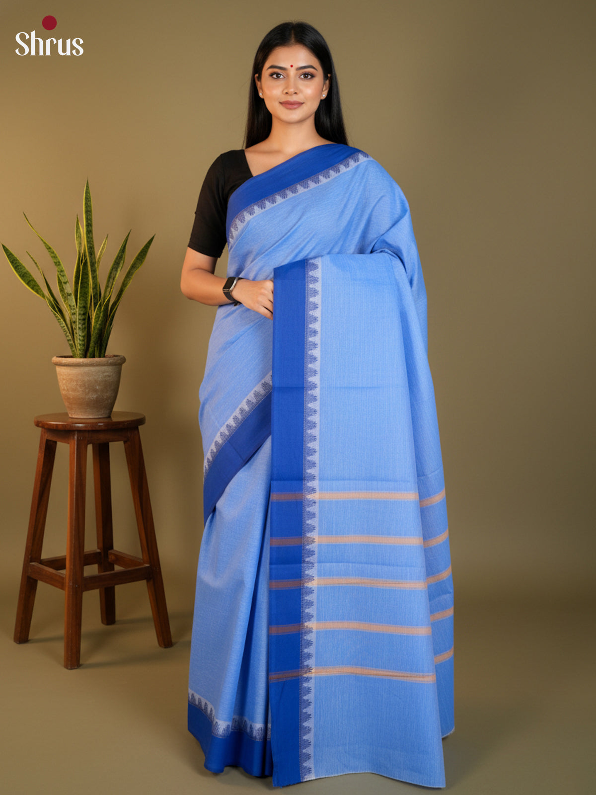 Light Blue & Blue - South Cotton Saree-DLS15232