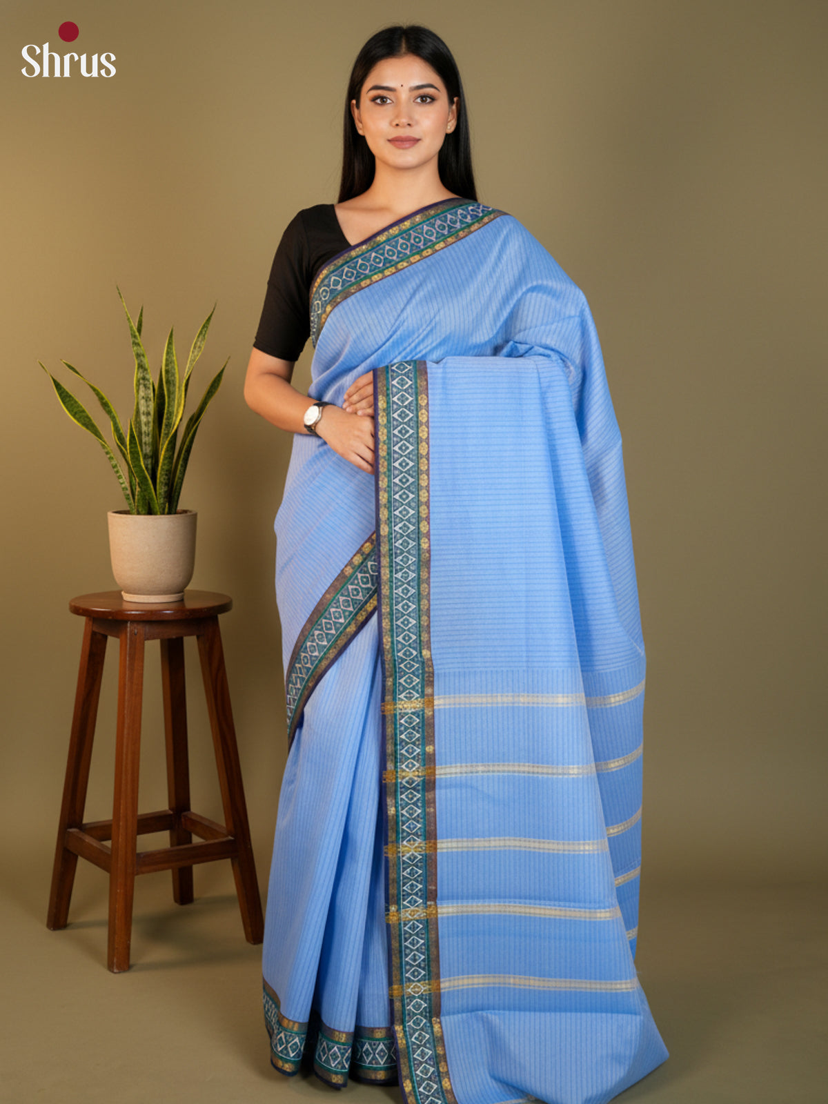 Light Blue & Blue- South Cotton Saree- DLS15239