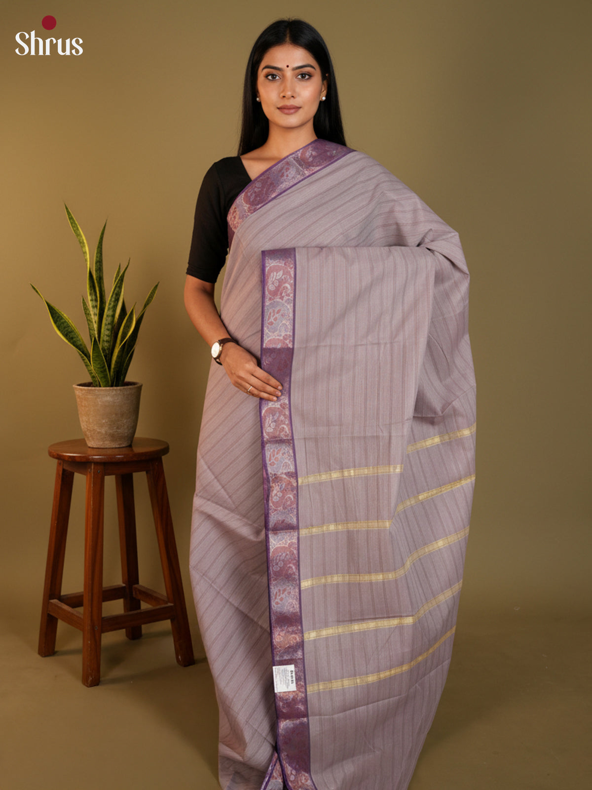 Grey & Purple - South Cotton Saree-DLS15240