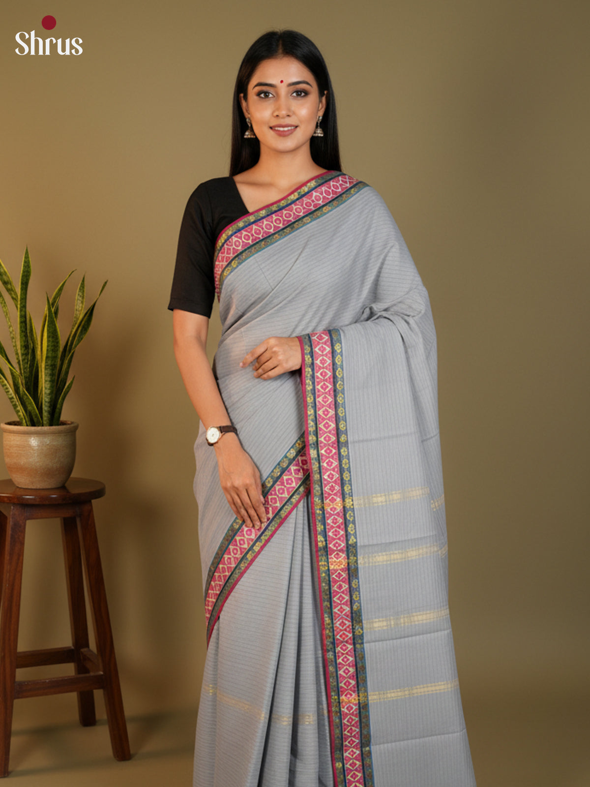 Grey & Red -DLS15242 - South Cotton Saree