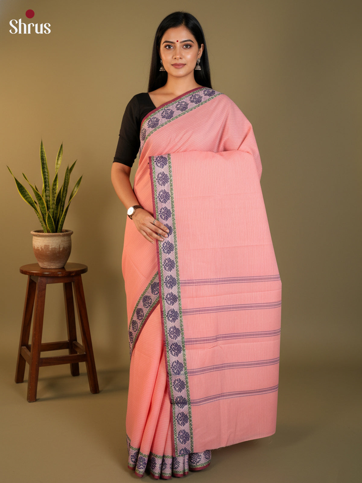 Peach & Maroon- South Cotton Saree -DLS15250