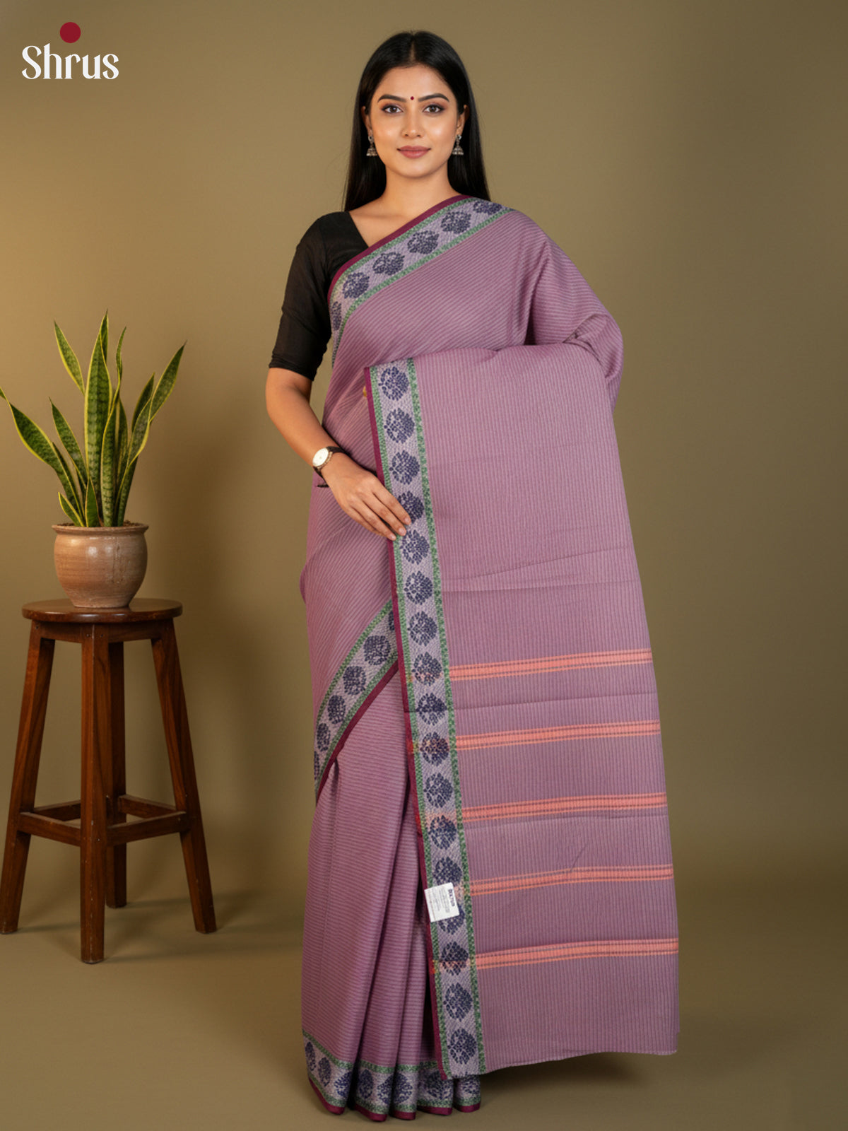 Purple & Maroon  - South Cotton Saree-DLS15251