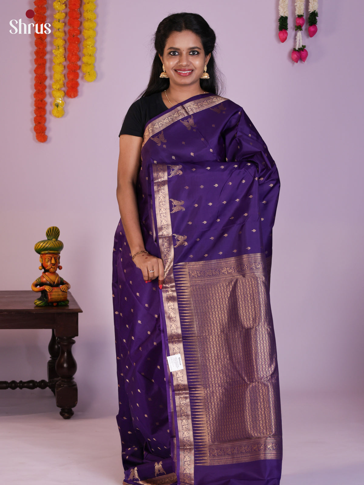 Enchanting Purple Kanjivaram Silk Saree With Zari Buttas & Brocade Pallu