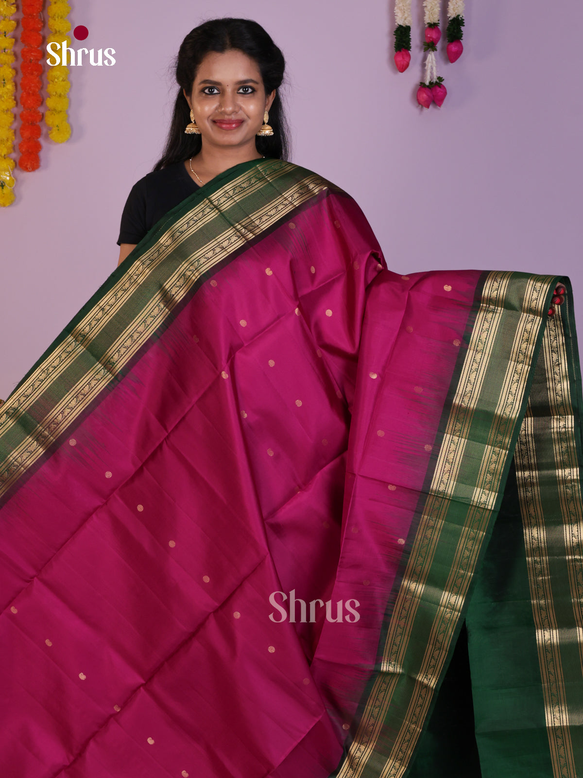 Exquisite Purple & Green Soft Silk Saree with zari buttas & rettaipet border - Shop on Shrus.com