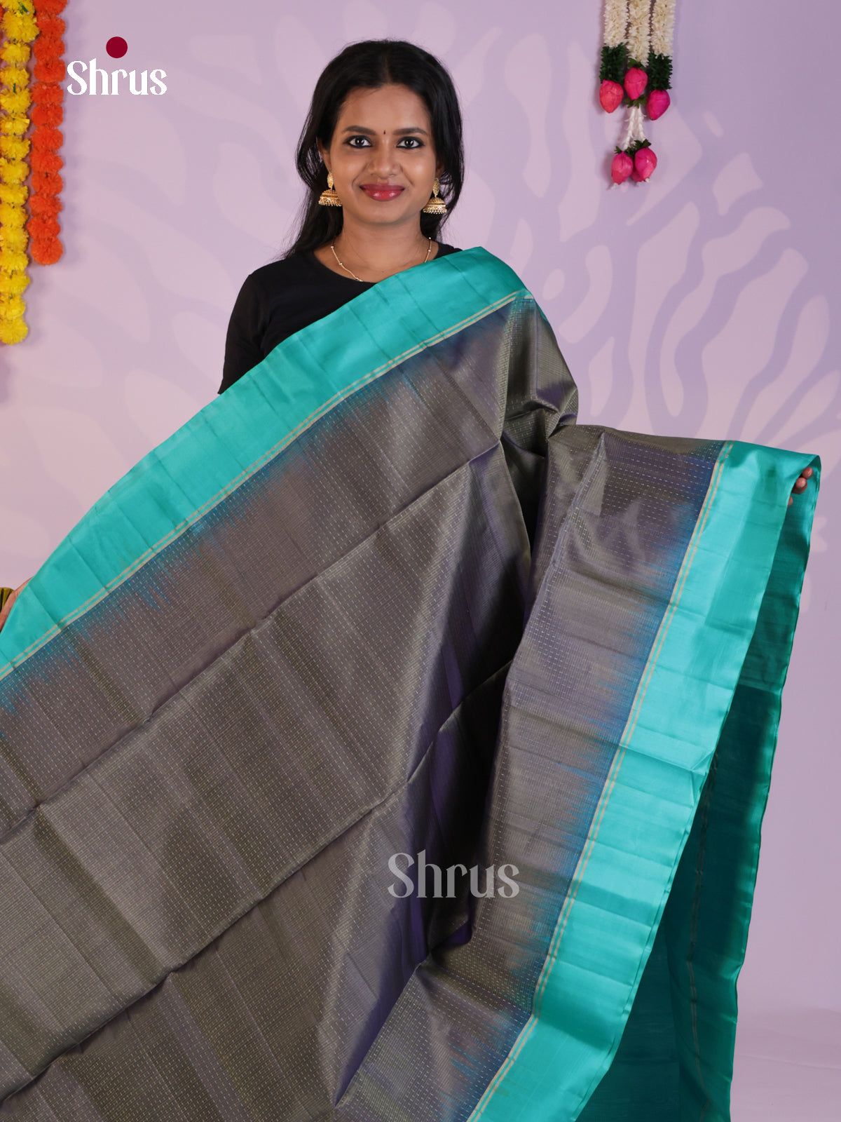 Beautiful Elephant Black & Blue Soft Silk  Saree with zari stripes & Brocade pallu
