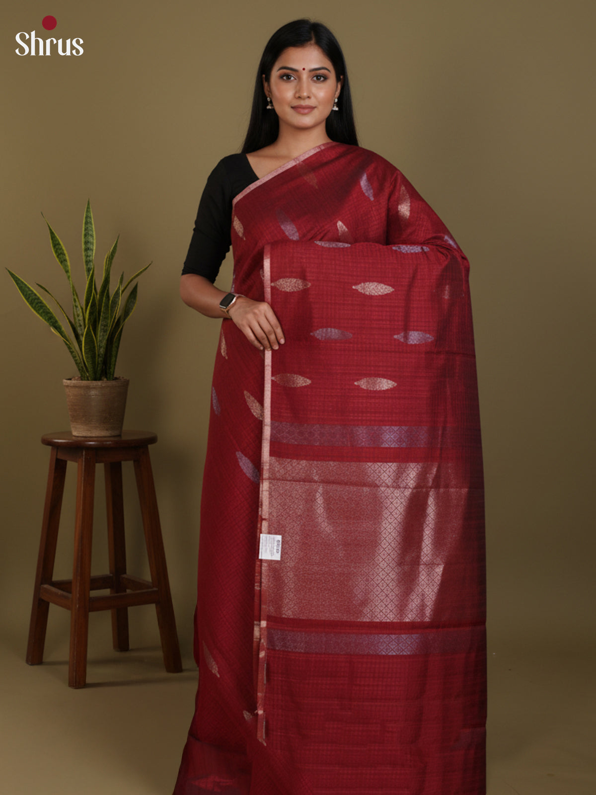 Maroon  - Semi Jute Saree- DLS18070 - Shop on Shrus.com