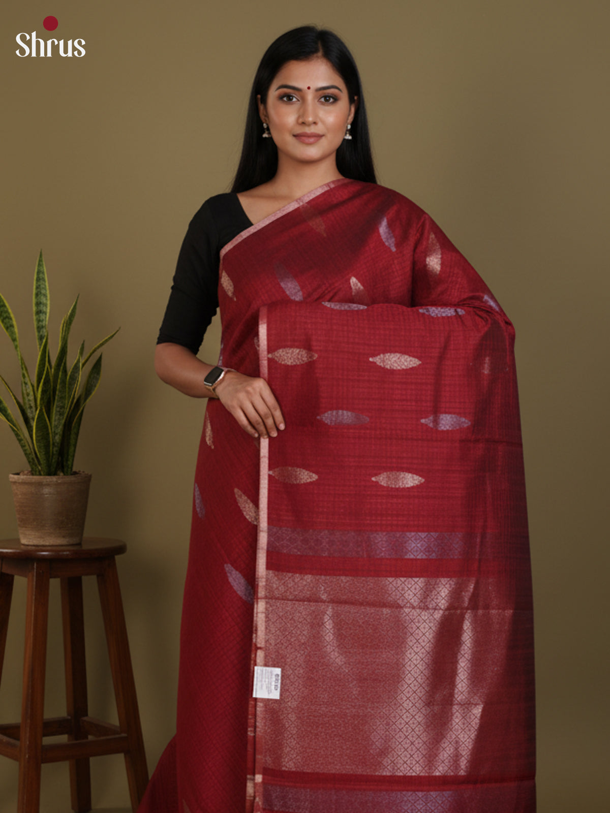 Maroon  - Semi Jute Saree- DLS18070 - Shop on Shrus.com