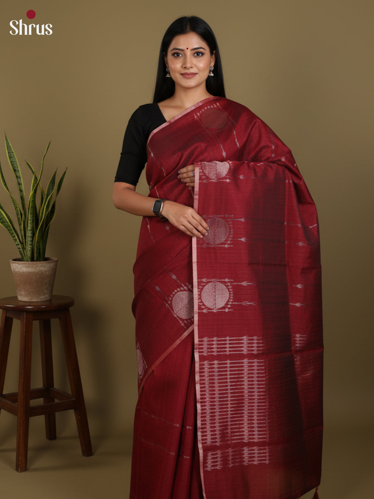 Maroon  - Semi Jute Saree- DLS18113 - Shop on Shrus.com