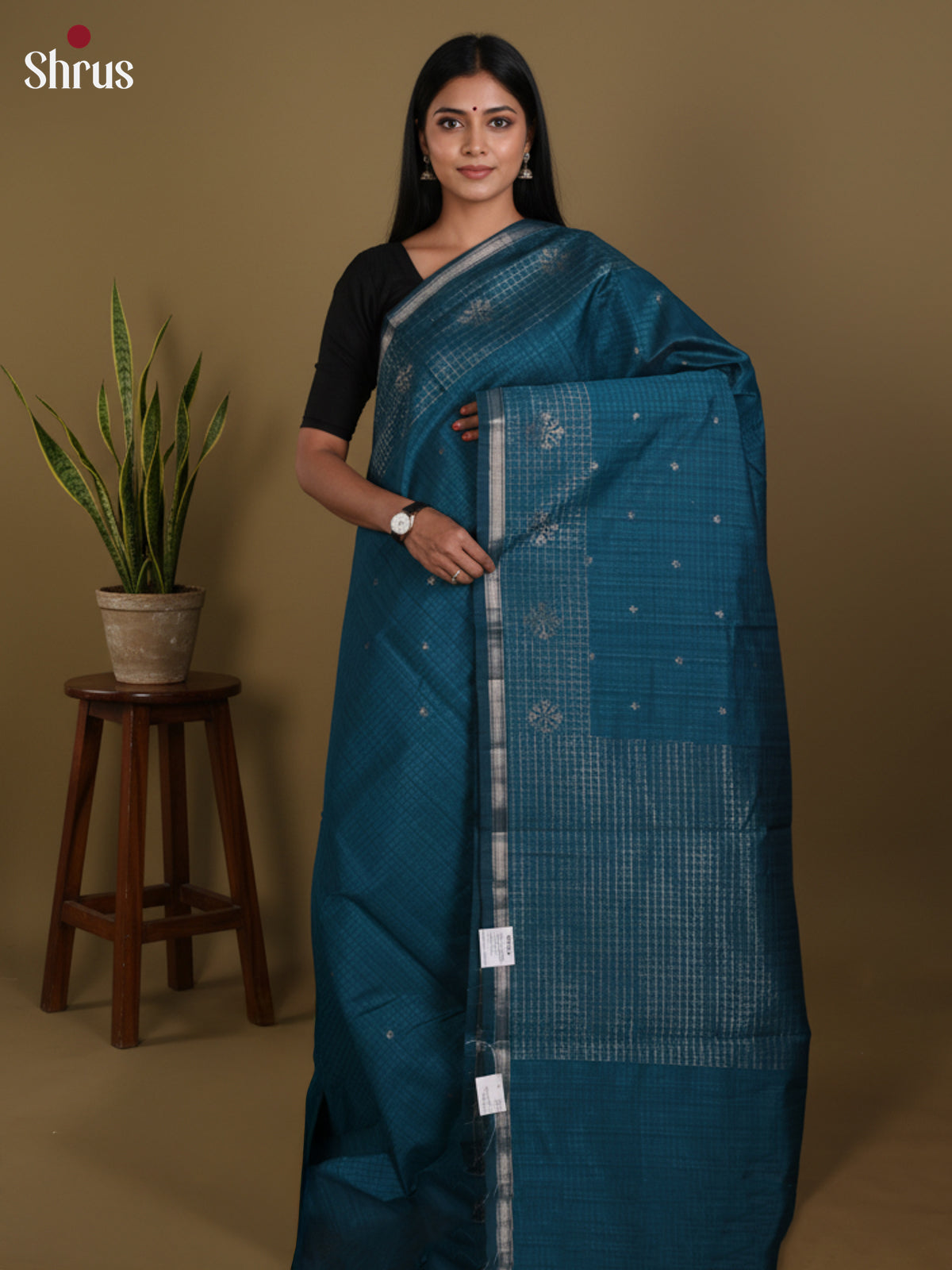 Blue - Semi Jute Saree -DLS19005 - Shop on Shrus.com