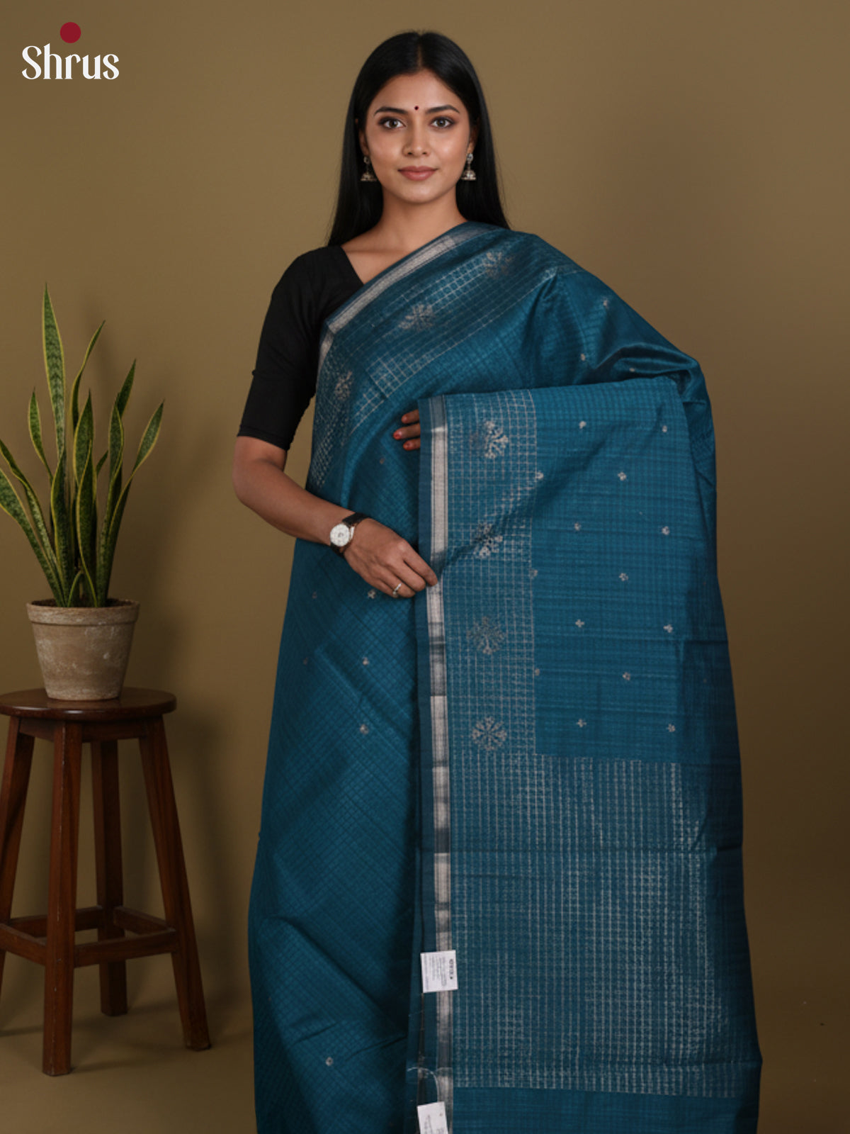 Blue - Semi Jute Saree -DLS19005 - Shop on Shrus.com