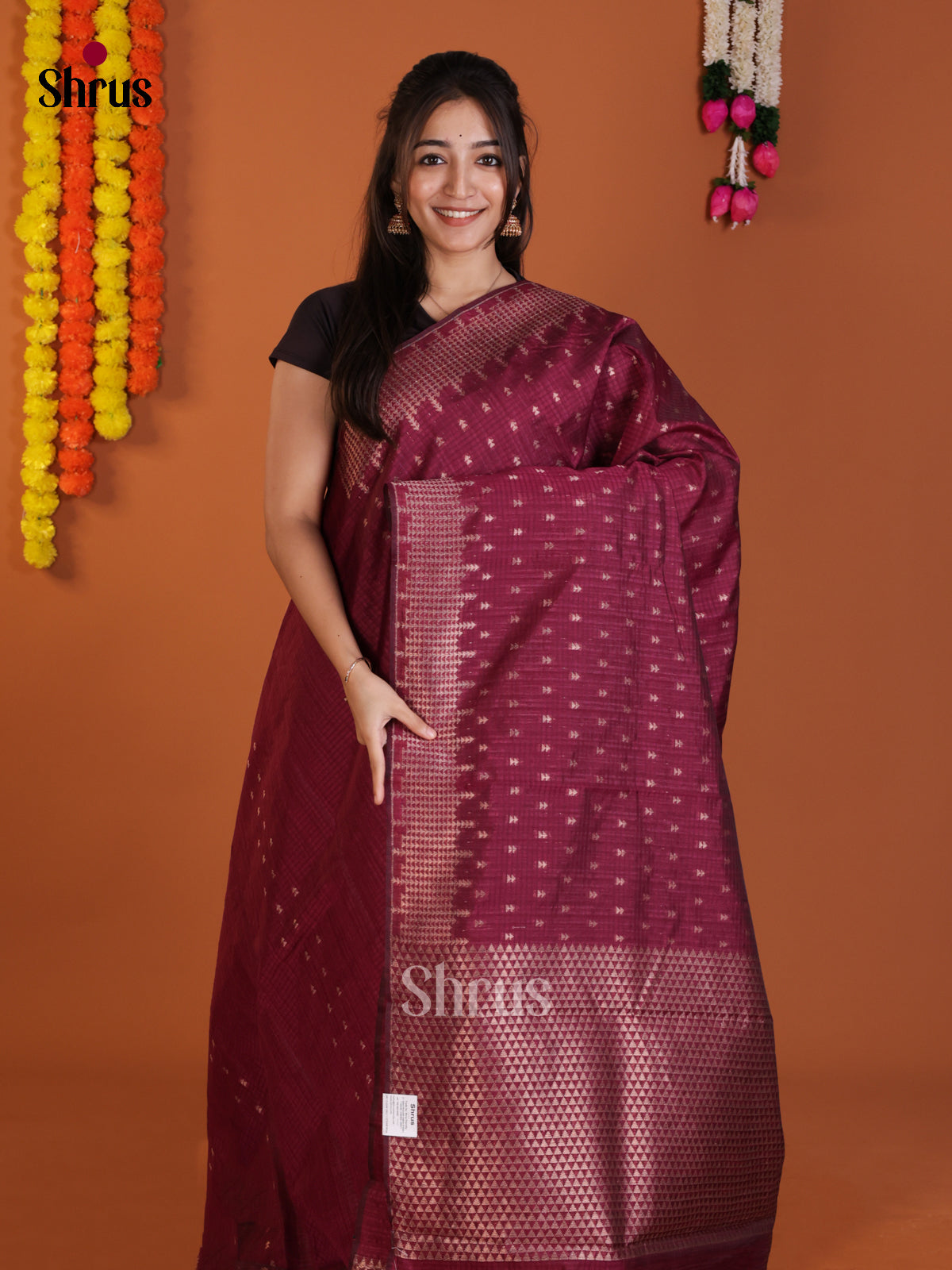 Maroon  - Semi Jute Saree- DLS19022