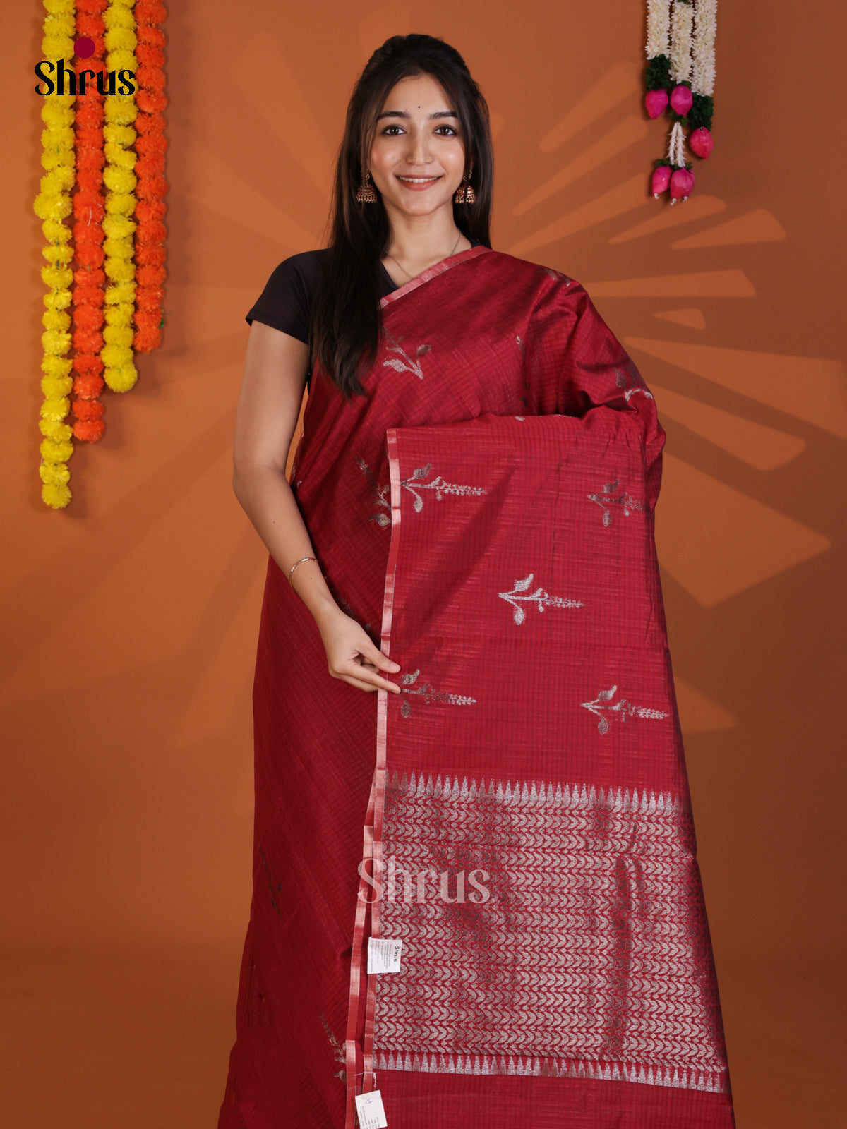 Red - Semi Jute Saree- DLS19028