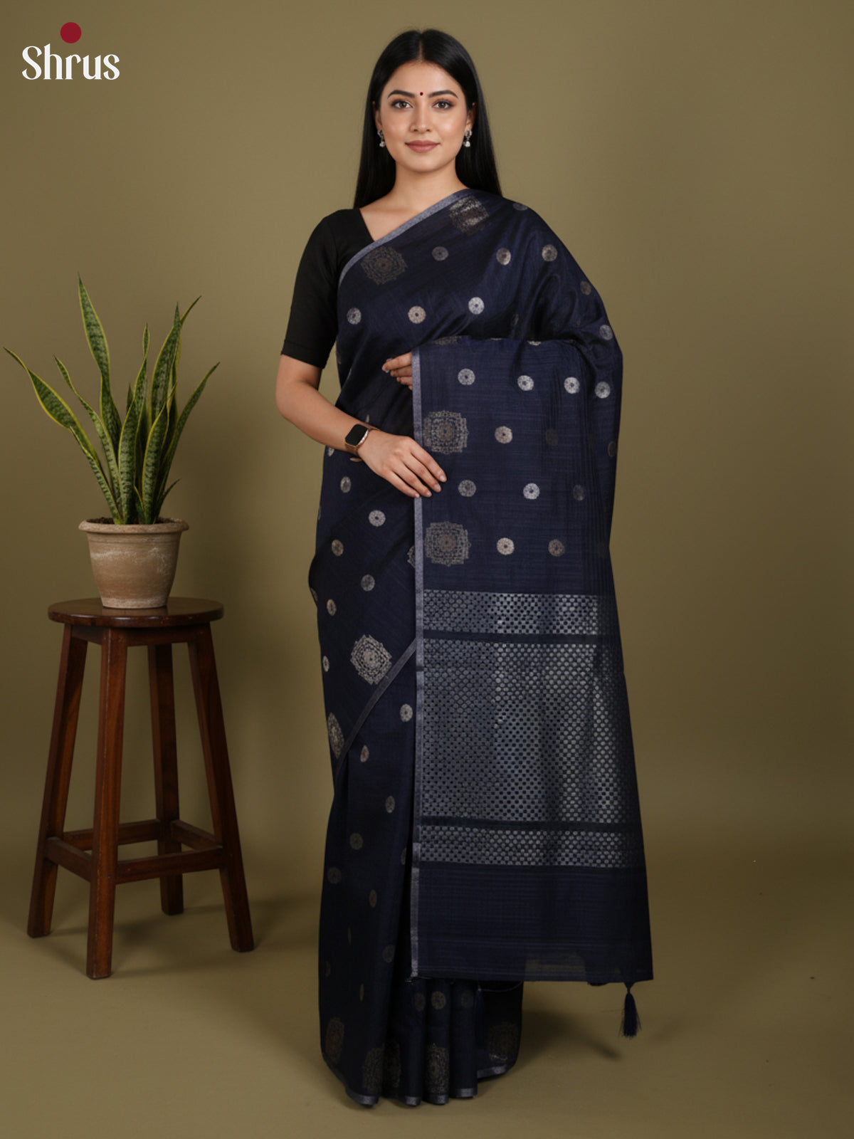 Blue - Semi Jute Saree- DLS19033