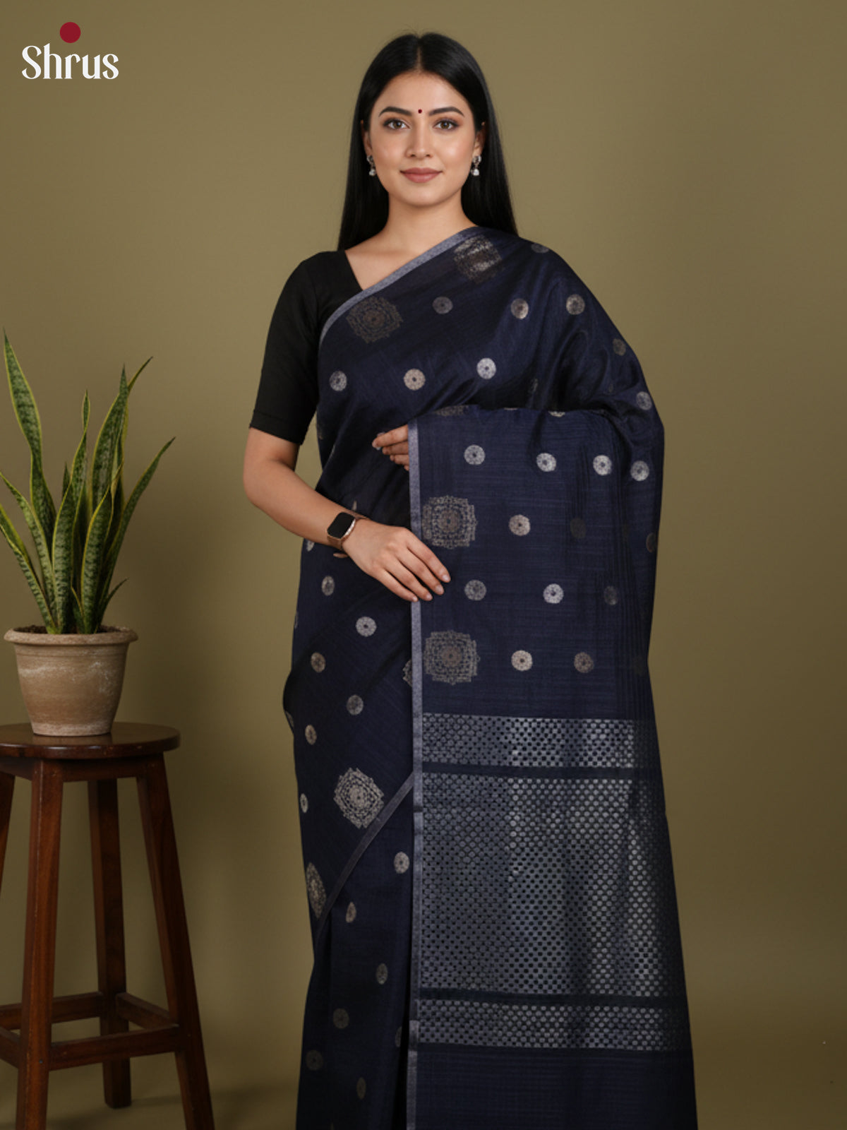 Blue - Semi Jute Saree- DLS19033