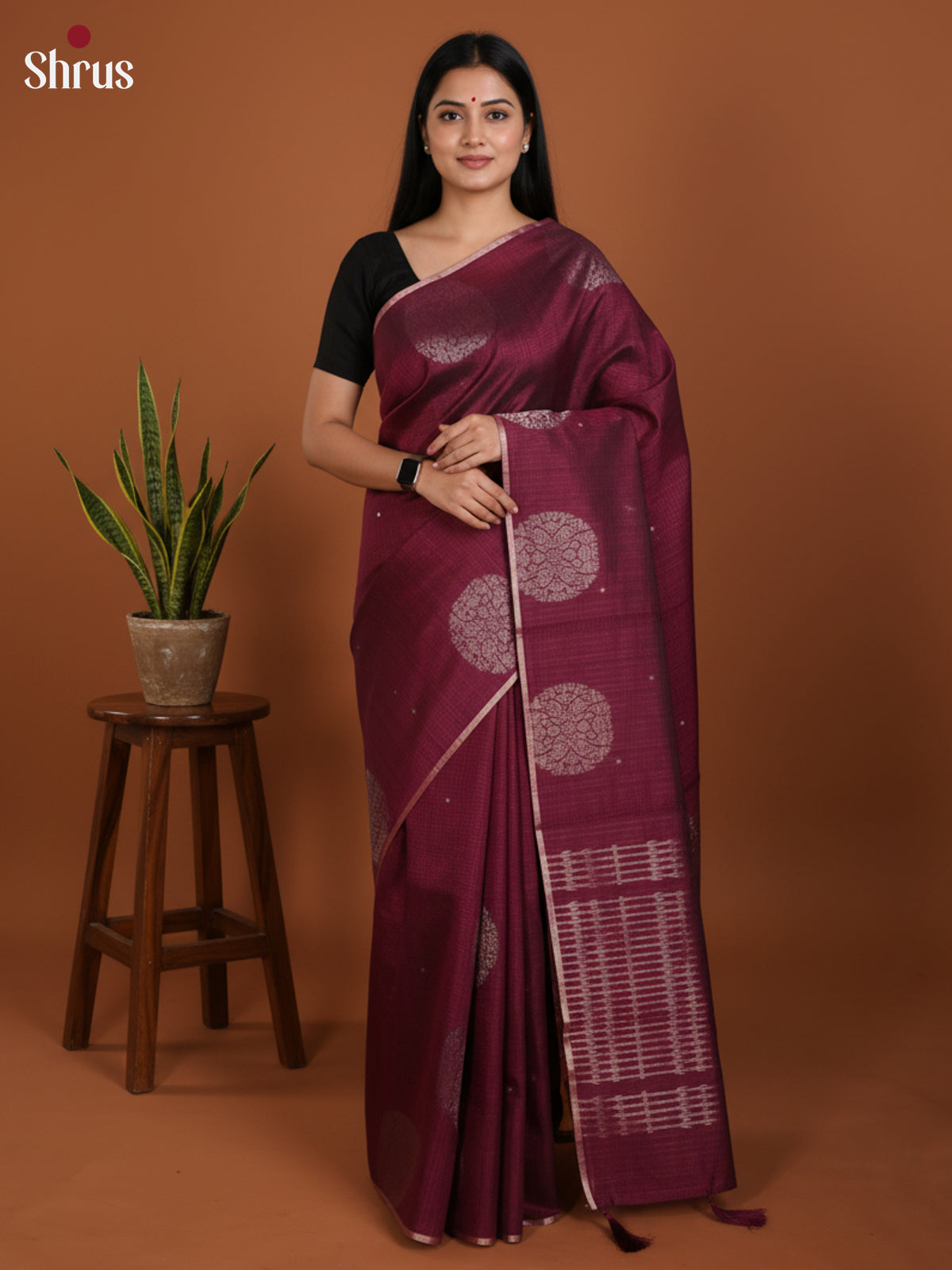 Maroon  - Semi Jute Saree- DLS19034