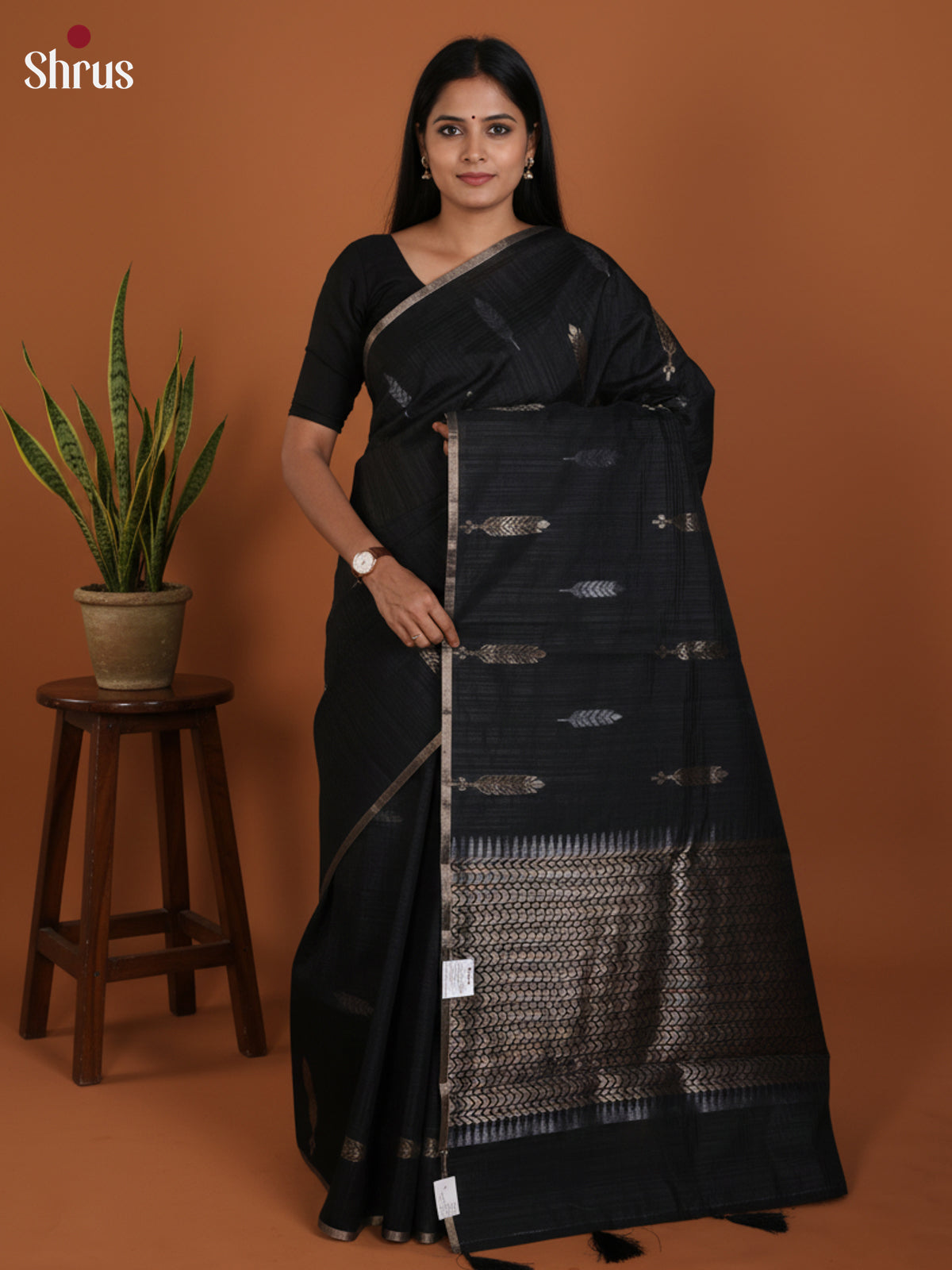 Black - Semi Jute Saree -DLS19039 - Shop on Shrus.com