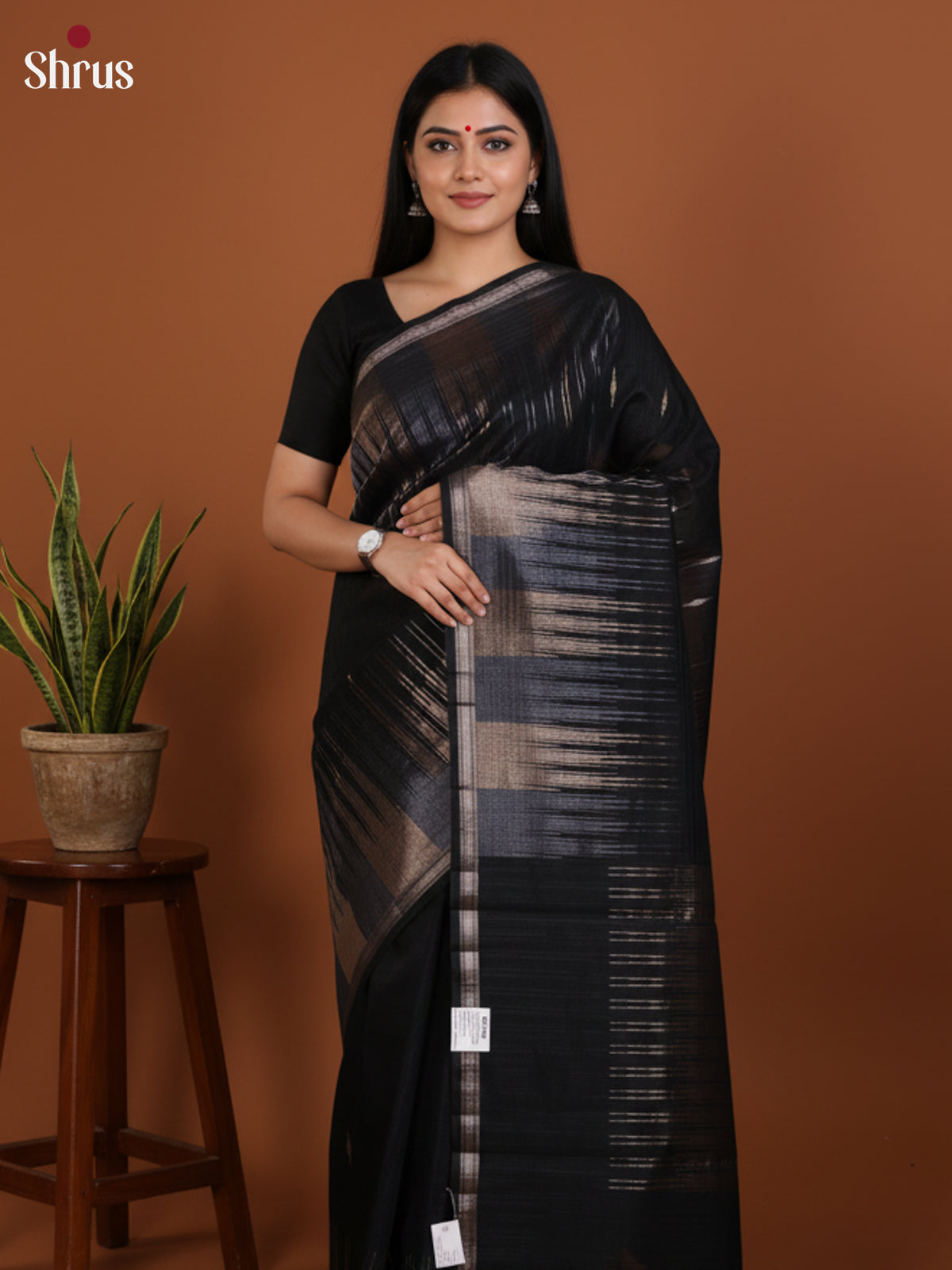 Black - Semi Jute Saree -DLS19047 - Shop on Shrus.com