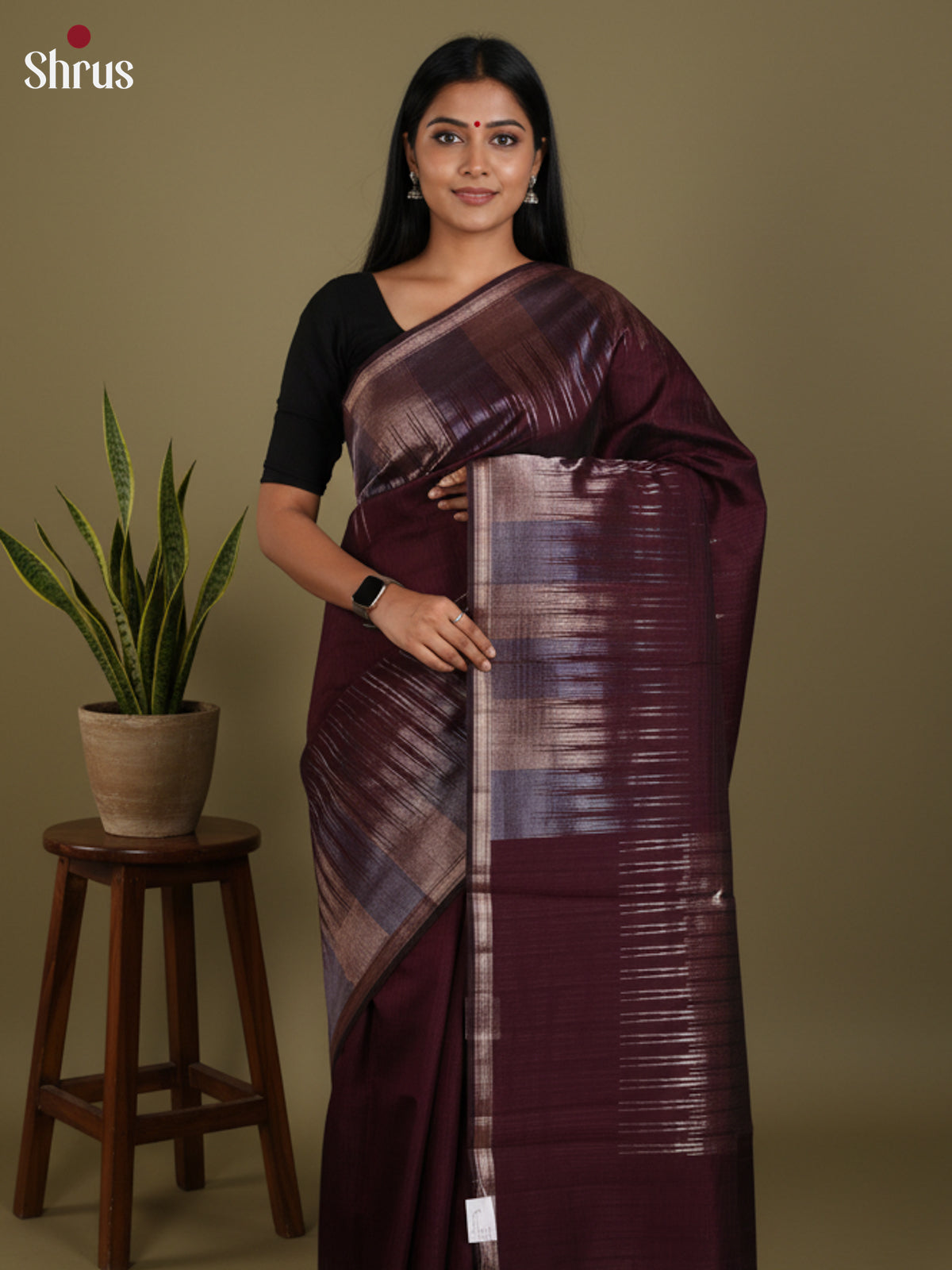 Maroon - Semi Jute Saree - DLS19048 - Shop on Shrus.com