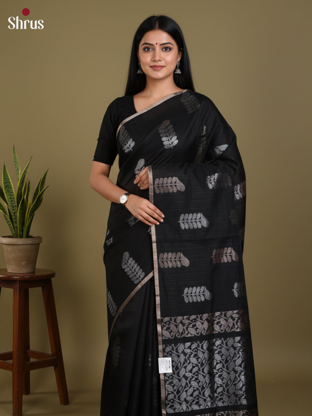 Black - Semi Jute Saree- DLS19114