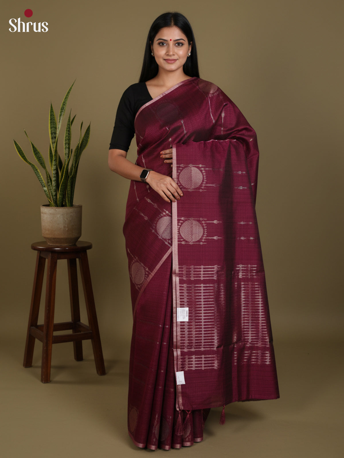 Maroon  - Semi Jute Saree- DLS19124