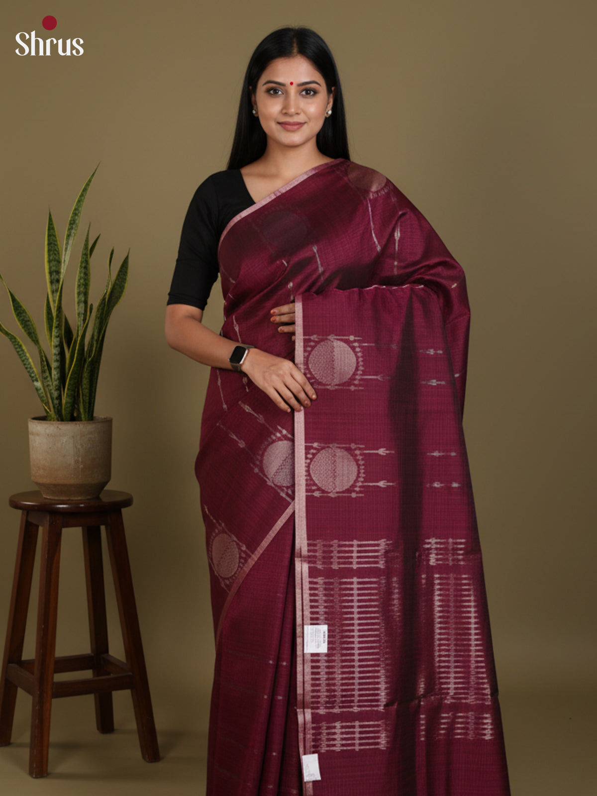 Maroon  - Semi Jute Saree- DLS19124