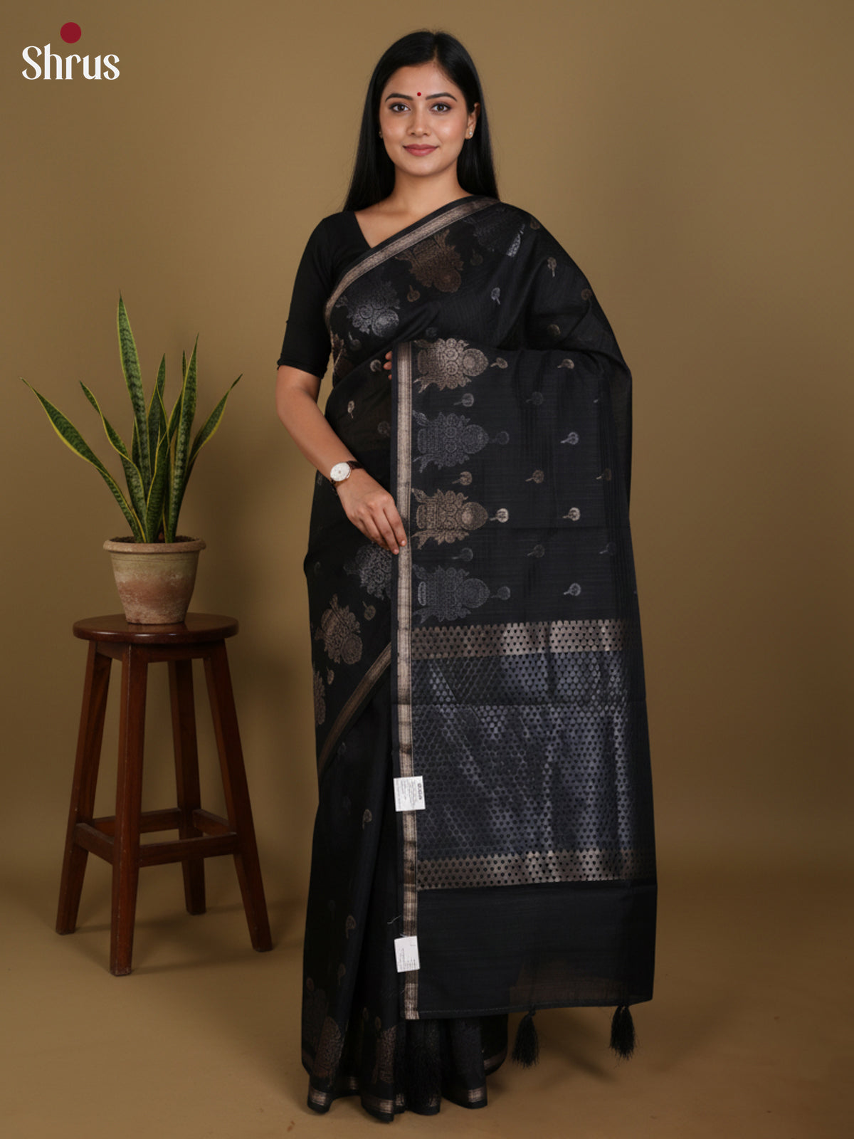 Black - Semi Jute Saree - DLS19125