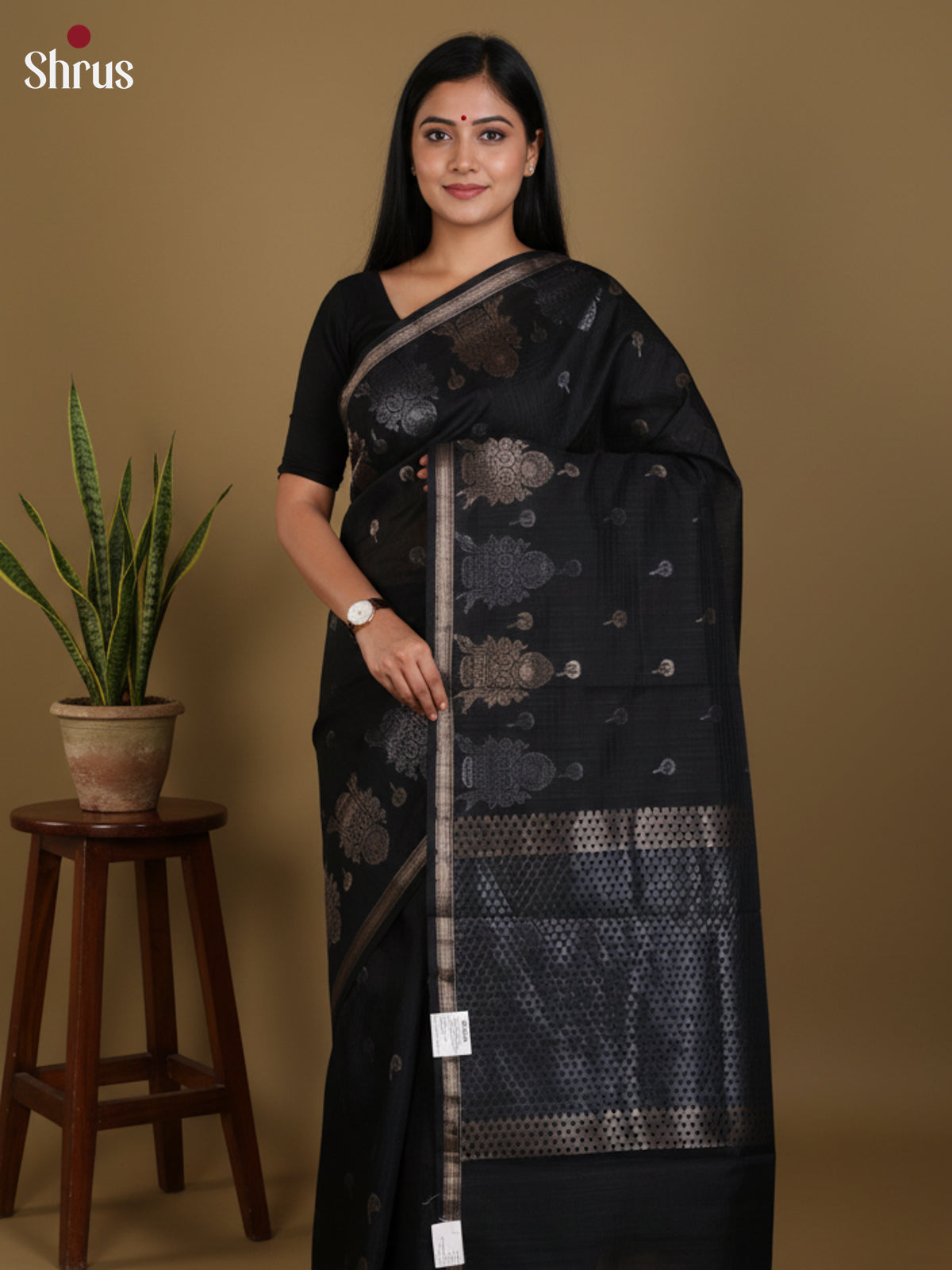 Black - Semi Jute Saree - DLS19125