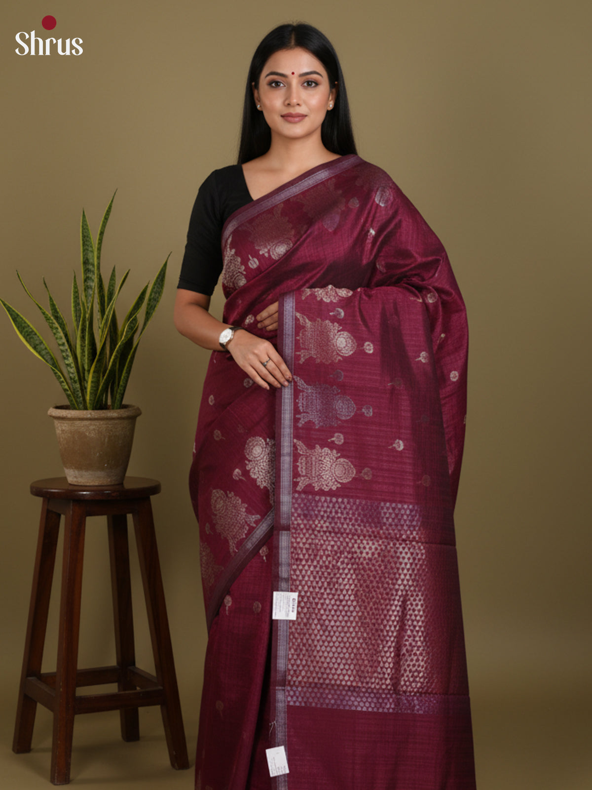 Maroon  - Semi Jute Saree- DLS19126