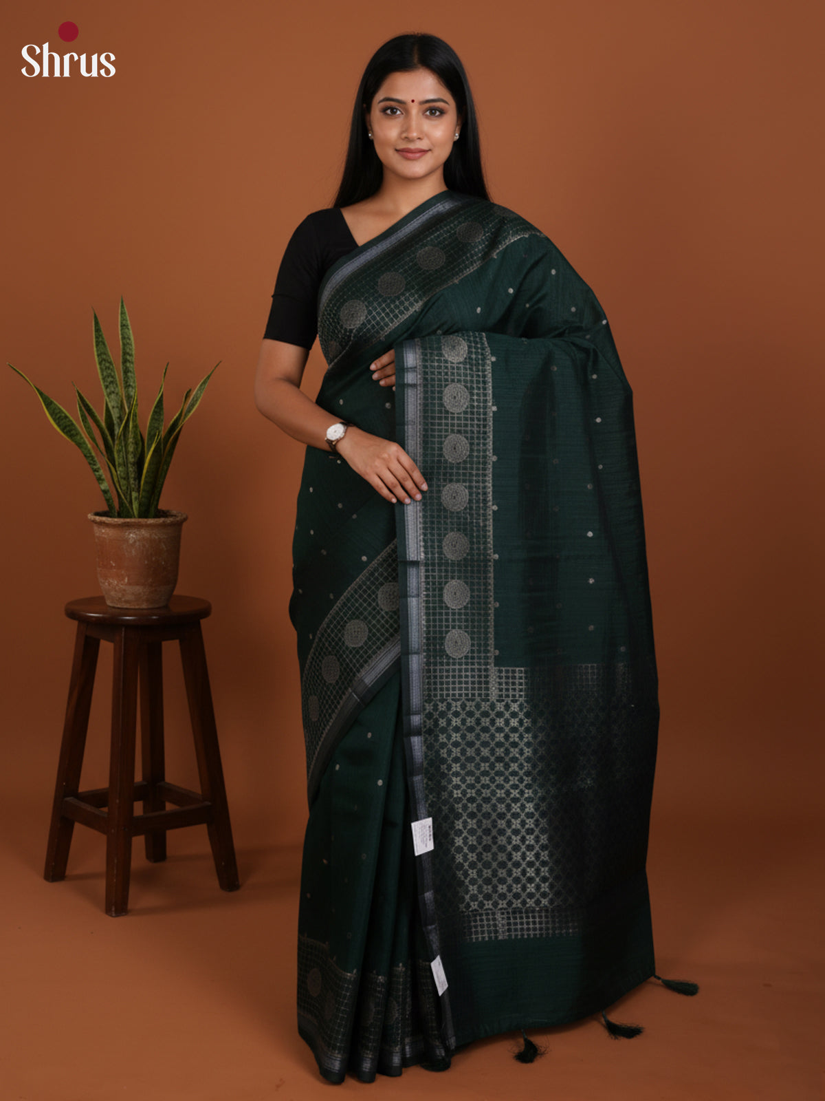 Dark green - Semi Jute Saree - DLS19132