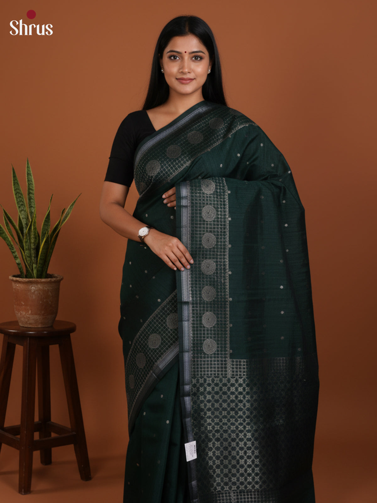Dark green - Semi Jute Saree - DLS19132