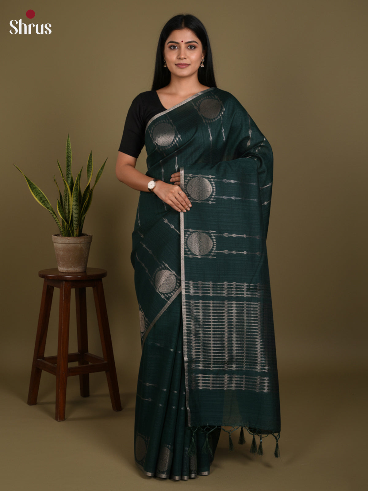 Green - Semi Jute Saree -DLS19133