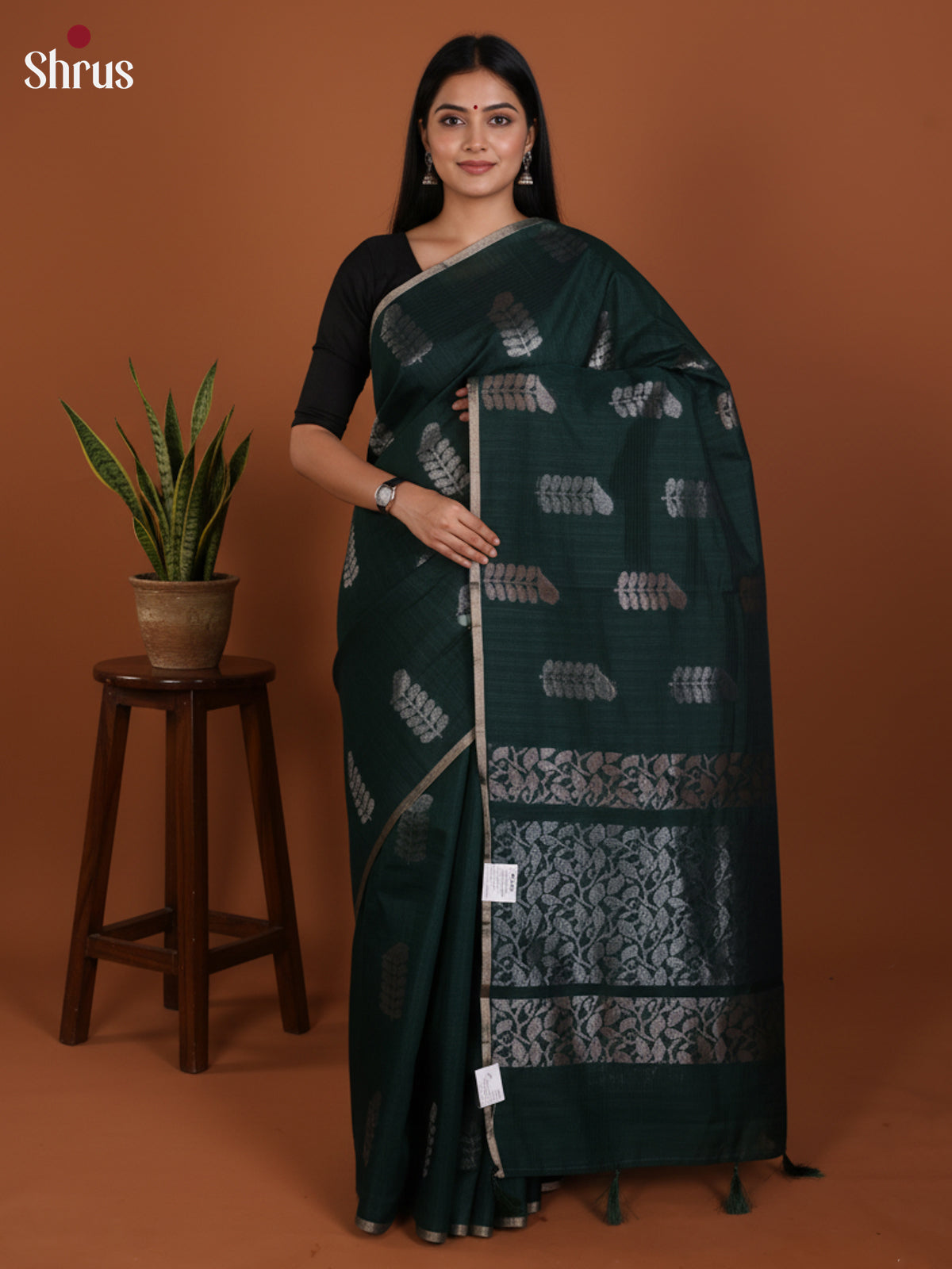 Dark Green  - Semi Jute Saree- DLS19134