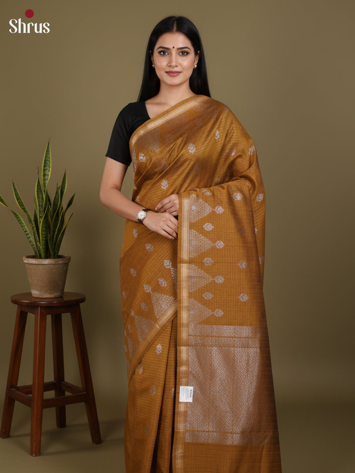 Mustard  - Semi Jute Saree -DLS19144