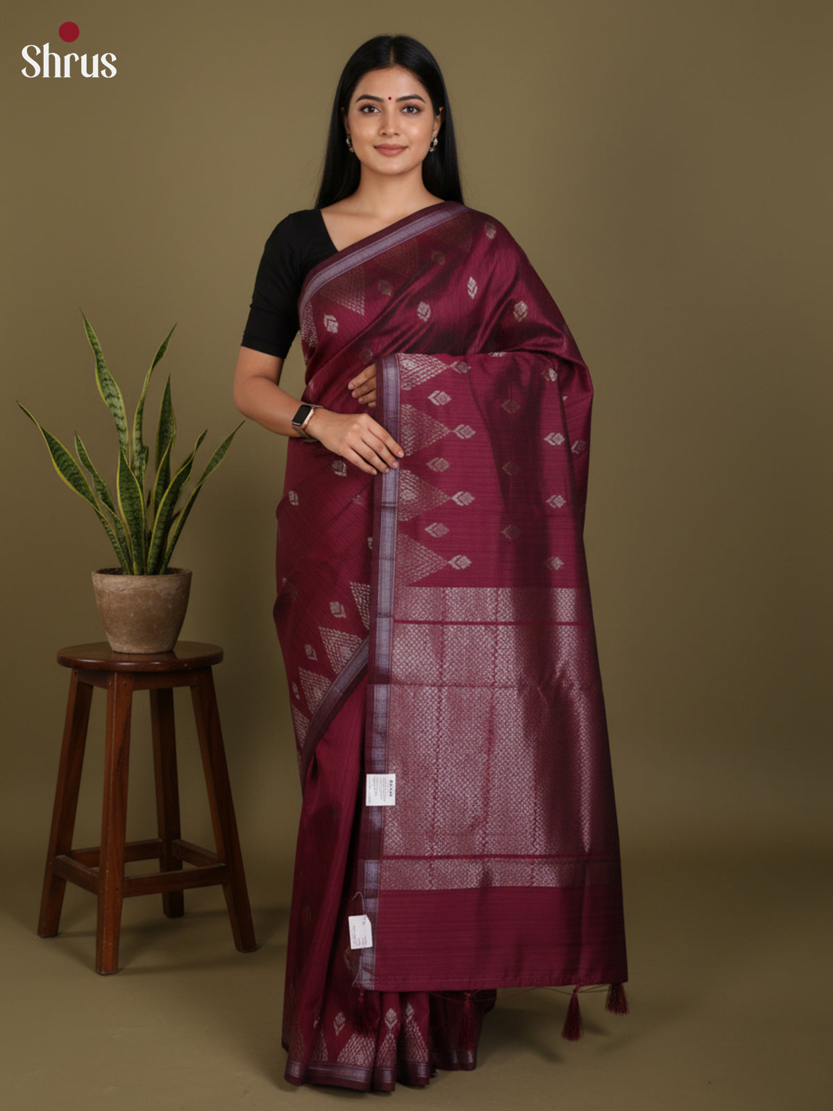 Maroon  - Semi Jute Saree- DLS19145