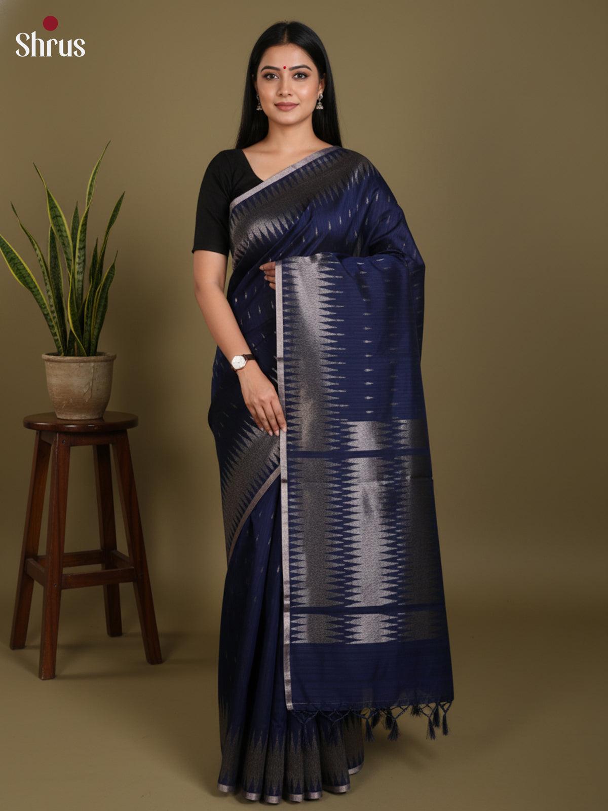 Navy Blue  - Semi Jute Saree- DLS19152