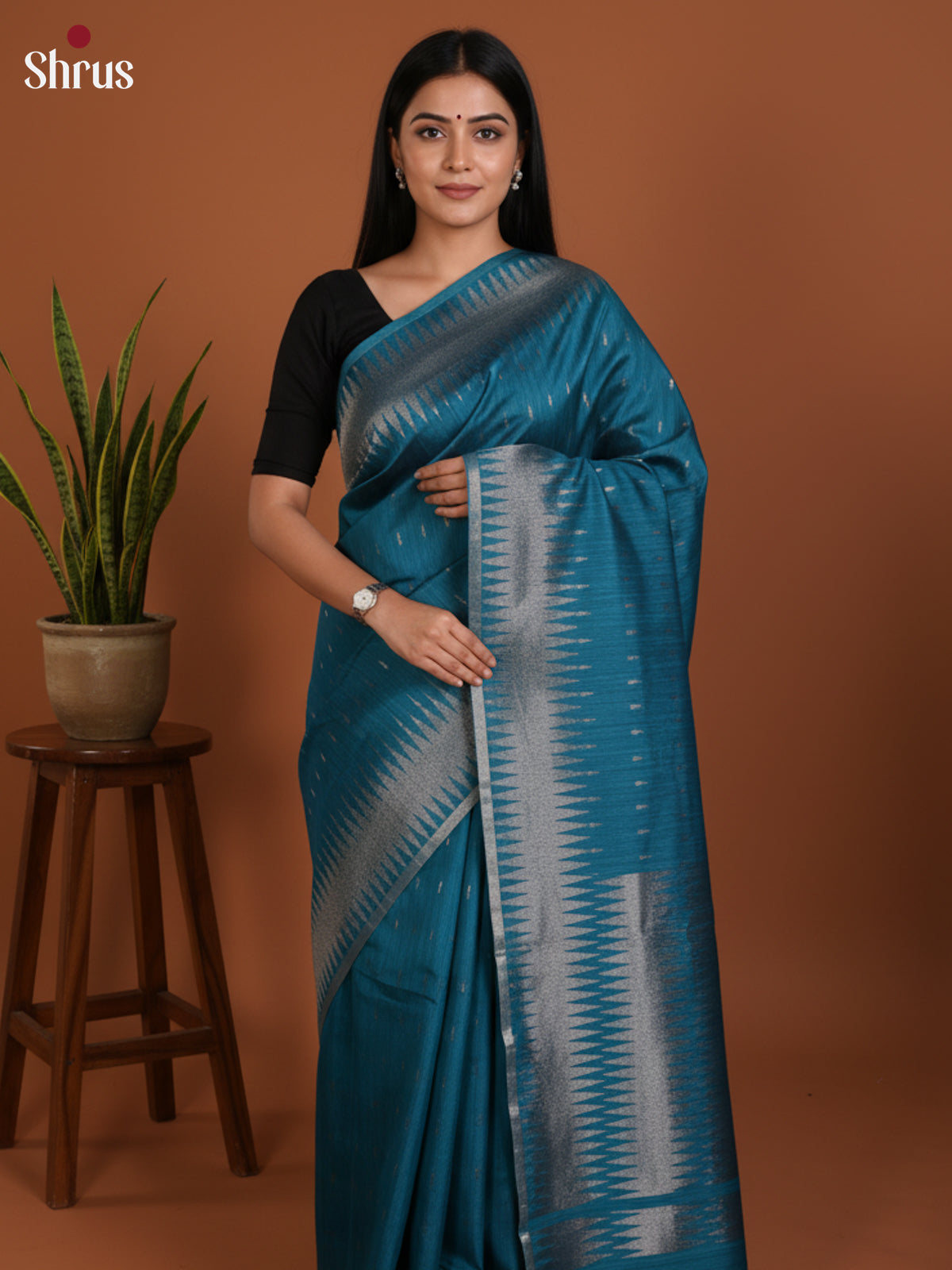 Blue - Semi Jute Saree - DLS19156